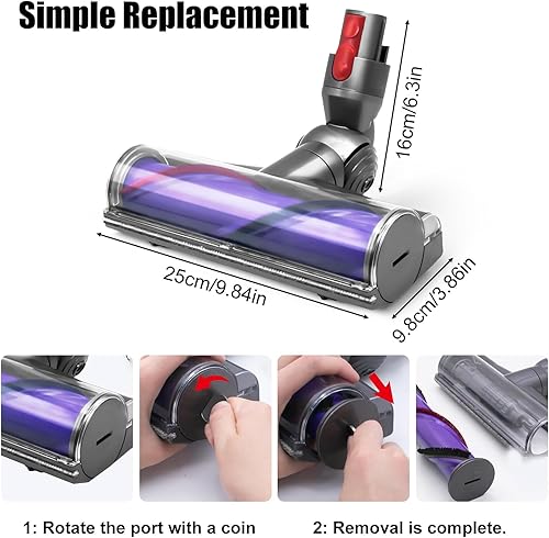 Miniatura 7 de Herramienta de piso de turbina de cabezal de limpieza directa para Dyson V7 V8 V10 V11 V15 Cyclone aspiradora inalámbrica, limpiador de cabezal de