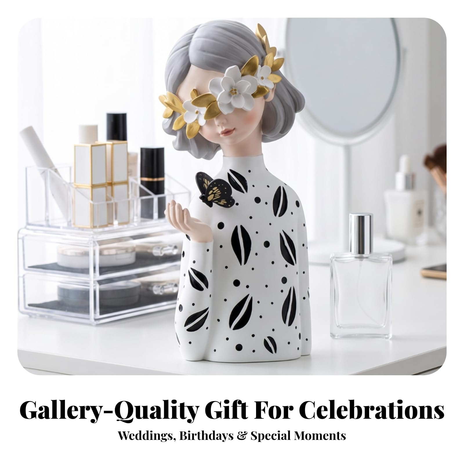 predolo Busto Niña corativa | talles Florales Elegantes, Figura Resina, Artística, Estatuilla, para Dormitorio,