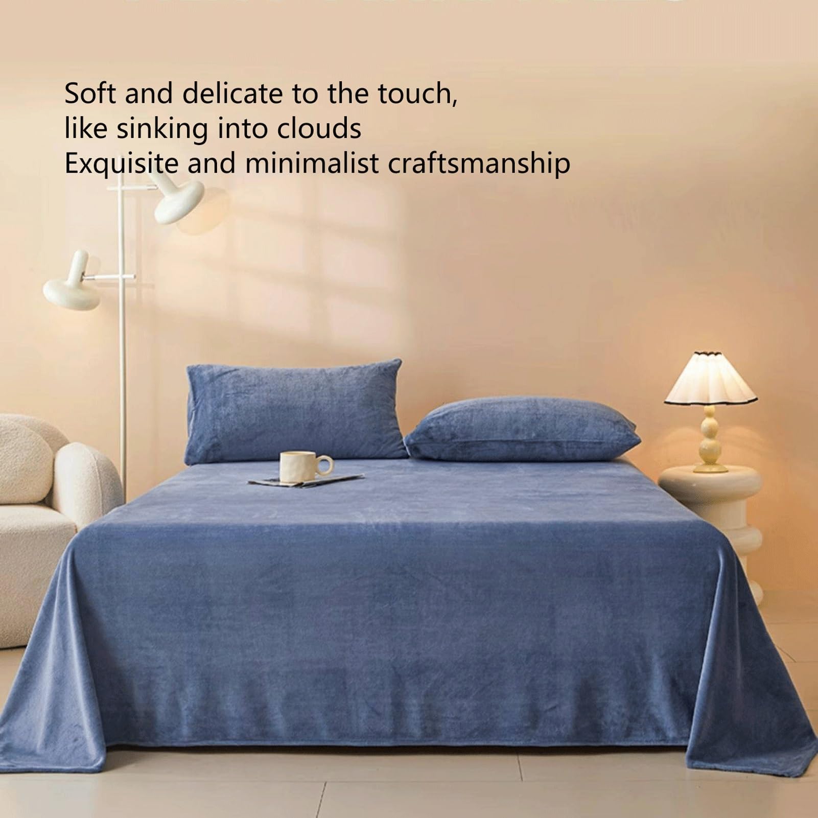 Fleece Bettlaken 180x245cm bis 350x245cm Plüsch Warm Samt Kuschelige Winter Betttuch Flanell Laken ohne Gummizug(Blue A,270x245cm)
