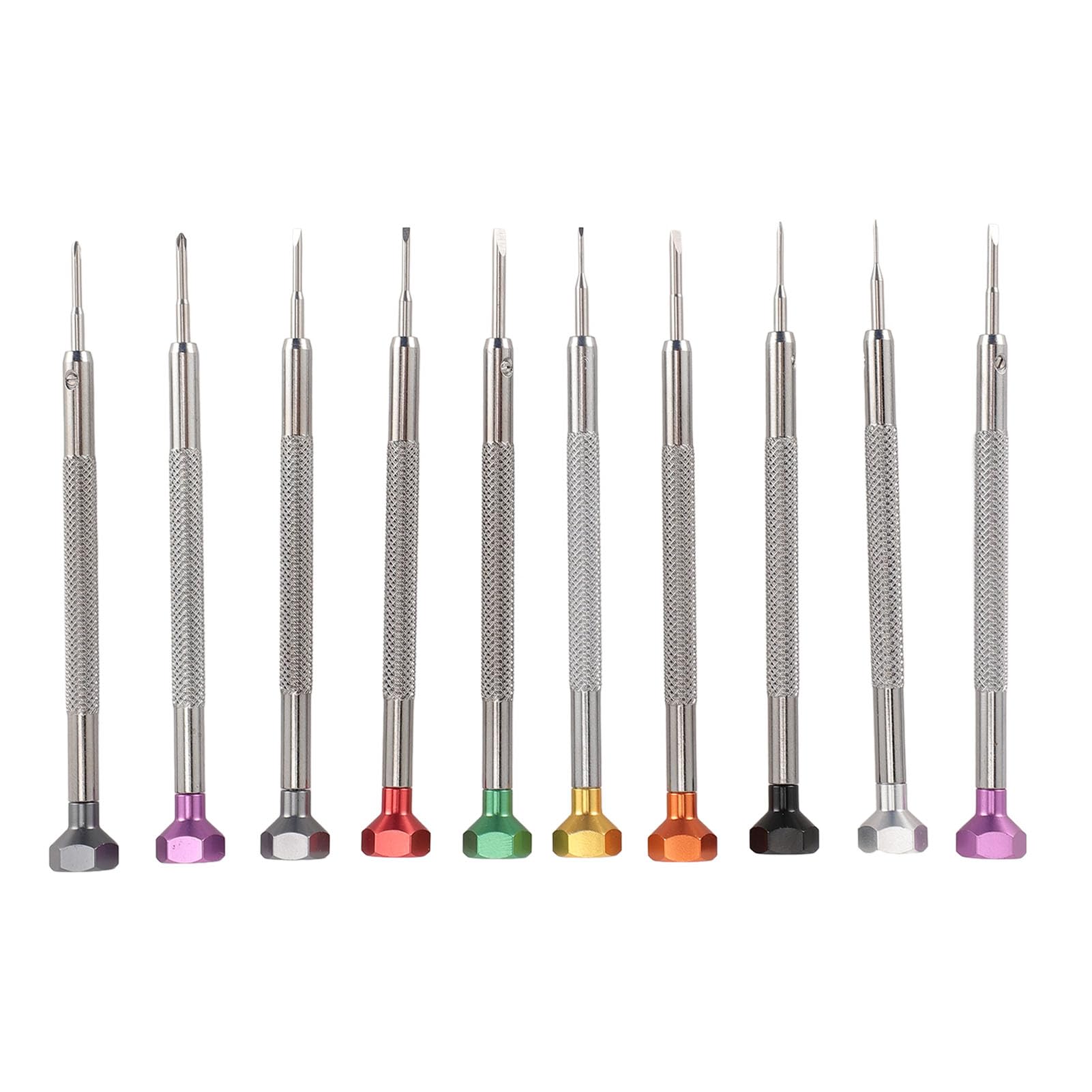 10pcs Miniature Screwdriver Set Aluminum Stainless Steel Cross Flat Watch Repair Screwdriver Set for Watches Jewelry Eyeglasses
