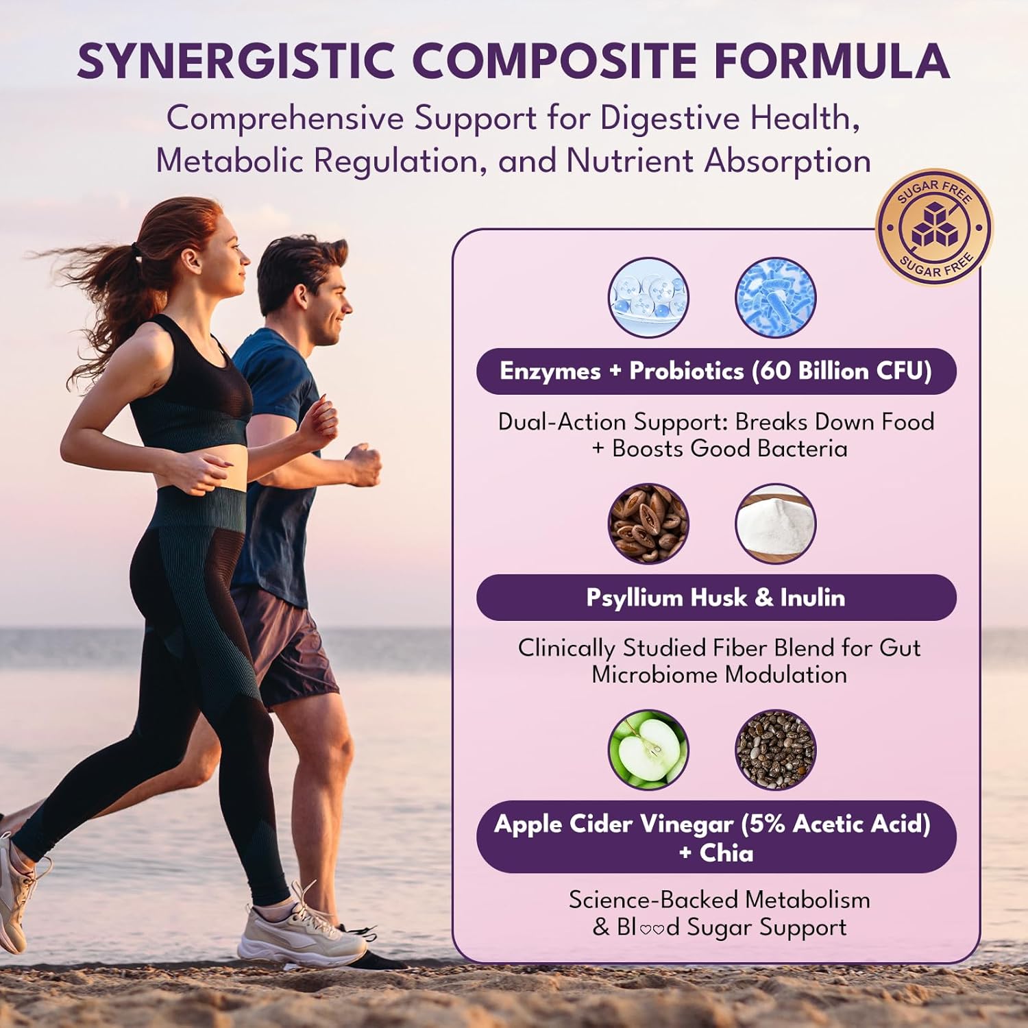 Fiber Gummies for Adults - Sugar Free Fiber Supplement 7g All in 1, Probiotic 60 Billion CFU & Prebiotic with Digestive Enzymes, Inulin, Psyllium, Vitamin, Support for Gut & Digestive Health, 90 Ct - Image 4