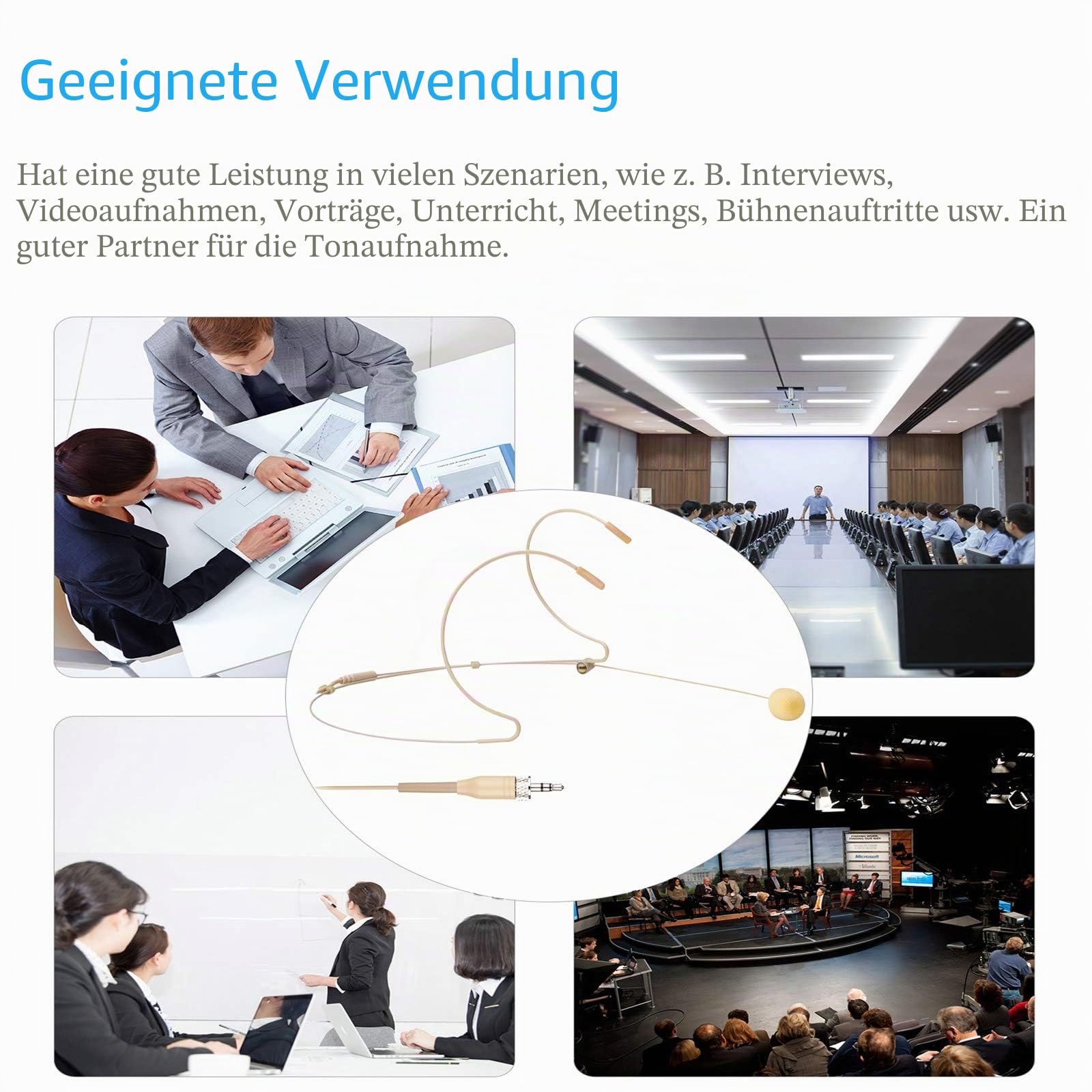 Headset Mikrofon Stirnband mic für Sennheiser kabellos Bodypack Transmitter Taschensender - Ideal für Vorträge, Theater, Podcasts - 3,5 mm Schraubverschluss Stecker