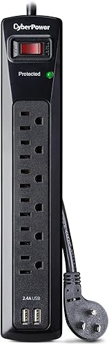 CyberPower CSP604U - Protector de sobretensiones profesional 1200J125V 6 tomas 2 puertos de carga USB cable de alimentación de 39ft disponible en Yaxa Colombia