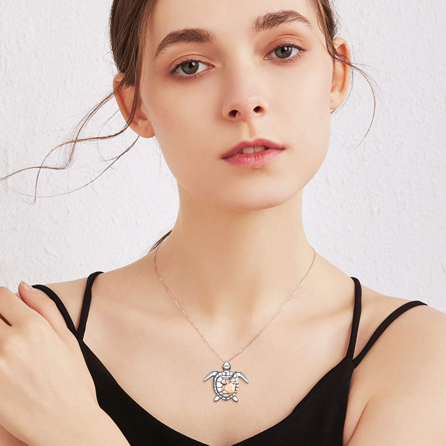 Schildkröten Medaillon Halskette Sterling Silver Damen Kette mit Foto niedlicher Tieranhänger Schmuck Geschenke für Frauen Mutter Tochter