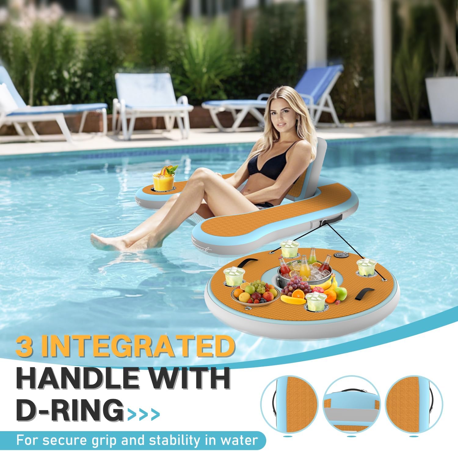 Adults Inflatable Pool Float Chair, Floating Lounger with Cup Holder, 100° Fixed Backrest, Breathable & Sinking Mesh Seat, Inflatable Lounger Float for Swimming Pool/Beach/Lake/Party