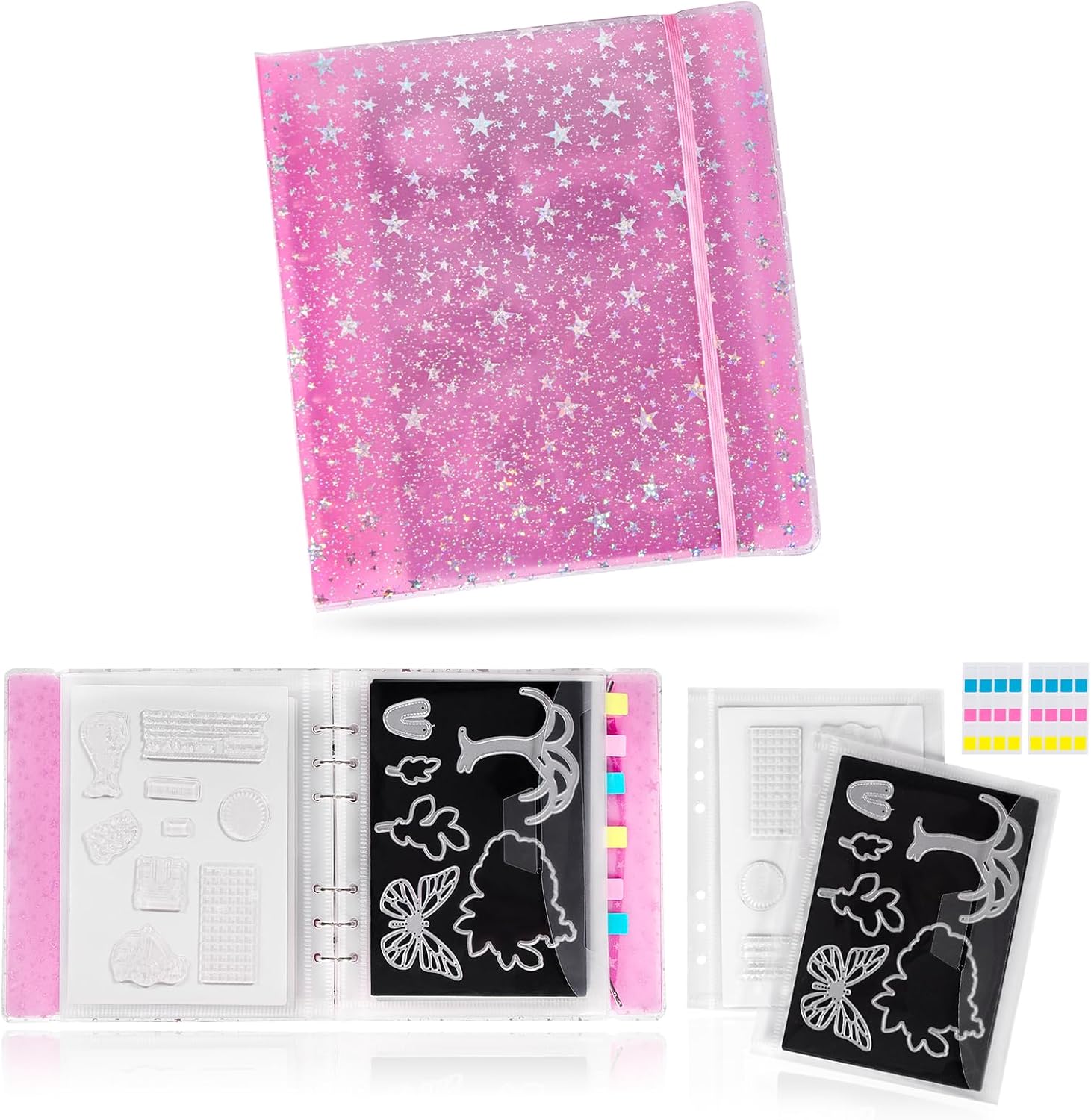 BABYSHEEP 26pcs Magnetic Sheets and Storage Bags for Stamps and Dies Storage with Album Pocket, Die Cut Storage Set for Storage Die Cutting,DIY Scrapbooking,Card Making Supplies (Pink) image 2
