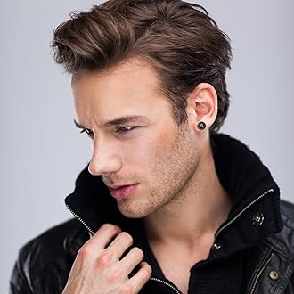 Fansilver 7Pairs Norse Viking Earrings for Men Stainless Steel Black Stud Earrings Fake Gauges Plug Vintage Huggie Mens Hoop Earrings Celtic Divination Thors Hammer Wolf Earrings