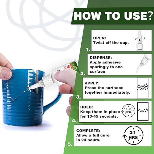 Miniatura 3 de Pegamento de cerámica de 0.71 oz, súper pegamento de cerámica instantánea para reparación de porcelana y cerámica, secado rápido, resistente al