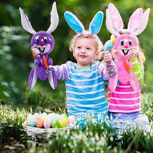 Miniatura 6 de ArtCreativity Conejo de Pascua con inflables de zanahoria, conejito de Pascua inflable, decoraciones de Pascua para interiores y exteriores,