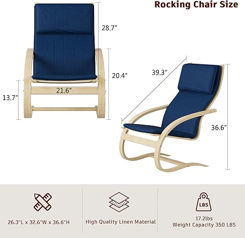 Miniatura 2 de Mecedora para interiores con asiento acolchado de tela, sillas de sala de estar con base de madera, sillón mecedor interior para sala de estar,