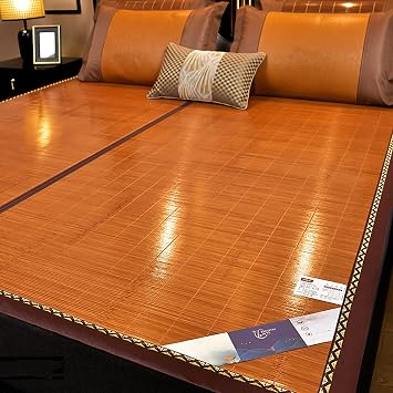 Foldable Double Sided Bamboo mat for Bed, Cooling pad for Bed, Folding Smooth Air Conditioning Mat for Bed, Double-Sided Rattan Cooling Mattress Topper, Foldable Rattan Mattress, Double-Sided Use Co