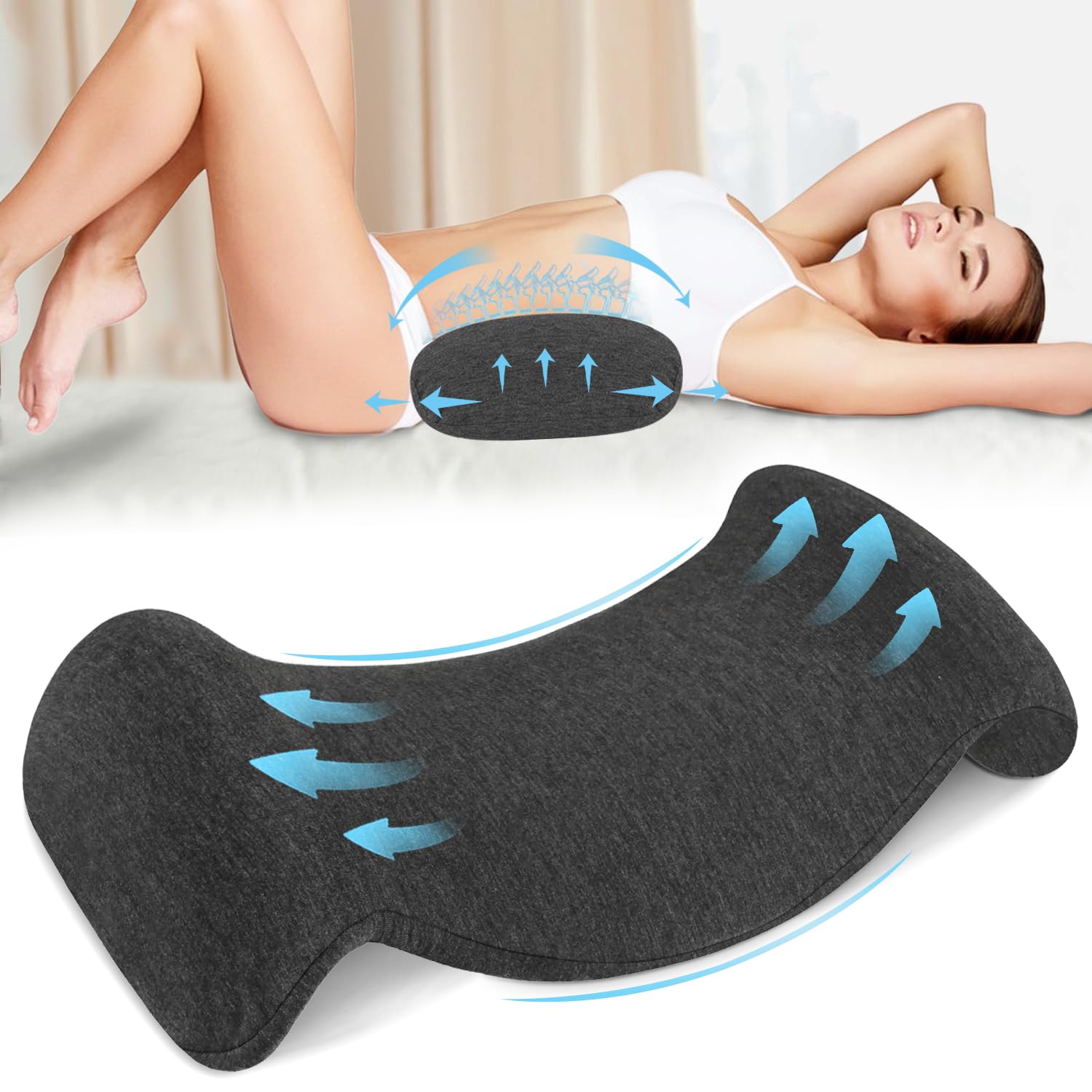 Almohada Lumbar Ergonómica, Almohada de Apoyo Lumbar para Cama y Sofá para Apoyar la Espalda al Estar Tumbado, Cojin Lumbar para la Parte Baja de la Espalda