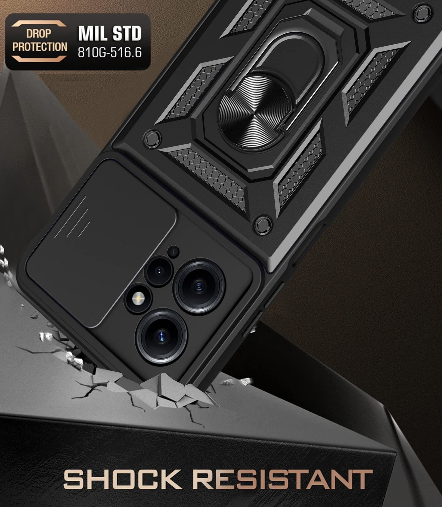 Custodia per Xiaomi Redmi Note 10 Pro/10 Pro Max a doppio strato con copertura scorrevole della fotocamera e supporto ad anello Rosa