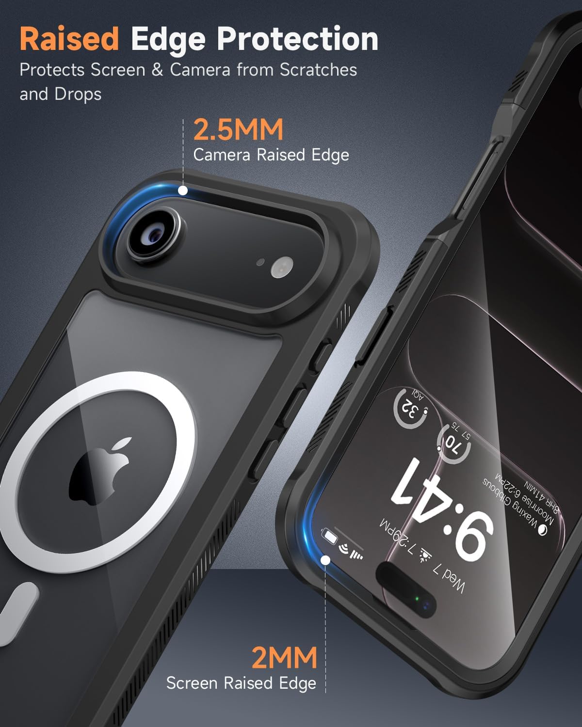 seacosmo for iPhone Air Case, Full Body Bumper with Built-in 9H Tempered Glass Screen and Camera Lens Protector, Compatible with MagSafe, Shockproof 17 Air Phone Case, 6.5", Black iPhone Air 6.5" Black