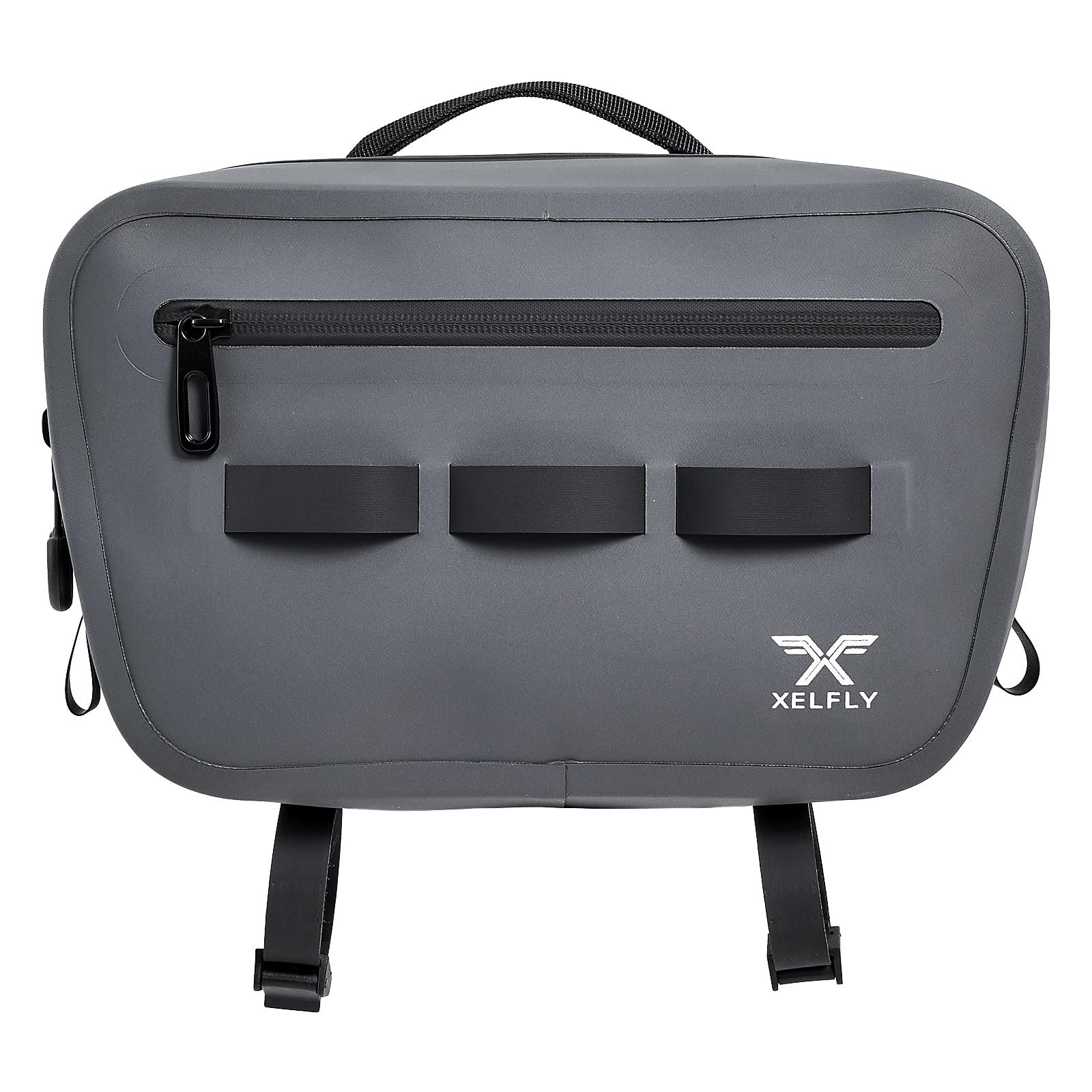 Xelfly Waterproof Fishing Waist Bag with Rod Holder, Padded Waist Straps & Gear Loops - Submersible Zipper, Rugged Top Handle, Adjustable Attachments (Gray)