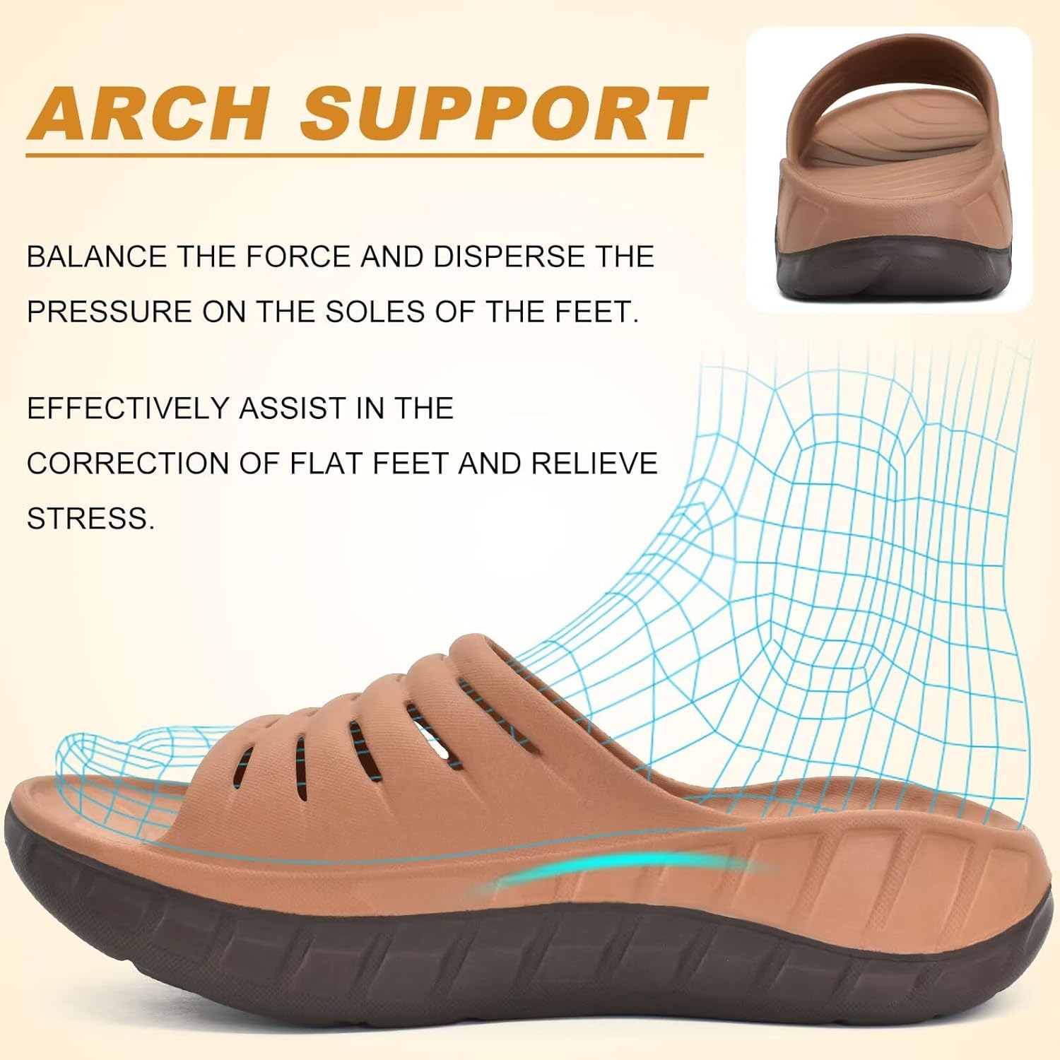 KuaiLu Mens Recovery Sandals Orthotic Arch Support Open Toe Sport Slides Thick Cushion Orthopedic Plantar Fasciitis Slip On Wide Width Summer Pool Beach Waterproof - Image 3