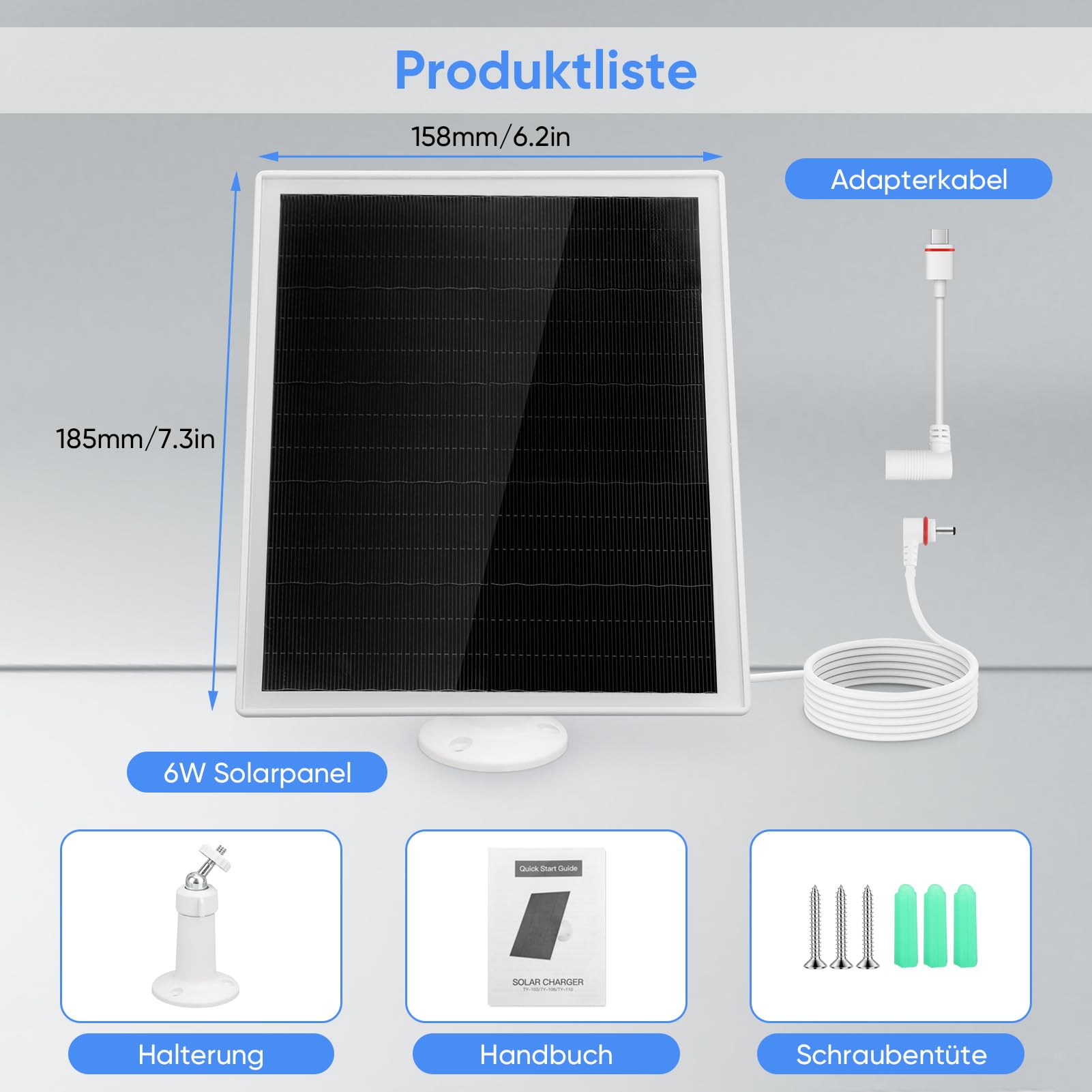 6W Solarpanel für Ring Kamera, Überwachungskamera Solarpanel mit 360° Einstellbares, IP66 Wasserdicht, Monokristallines Solarpanel mit 9,8 Kabel für Außen, 2 Pack