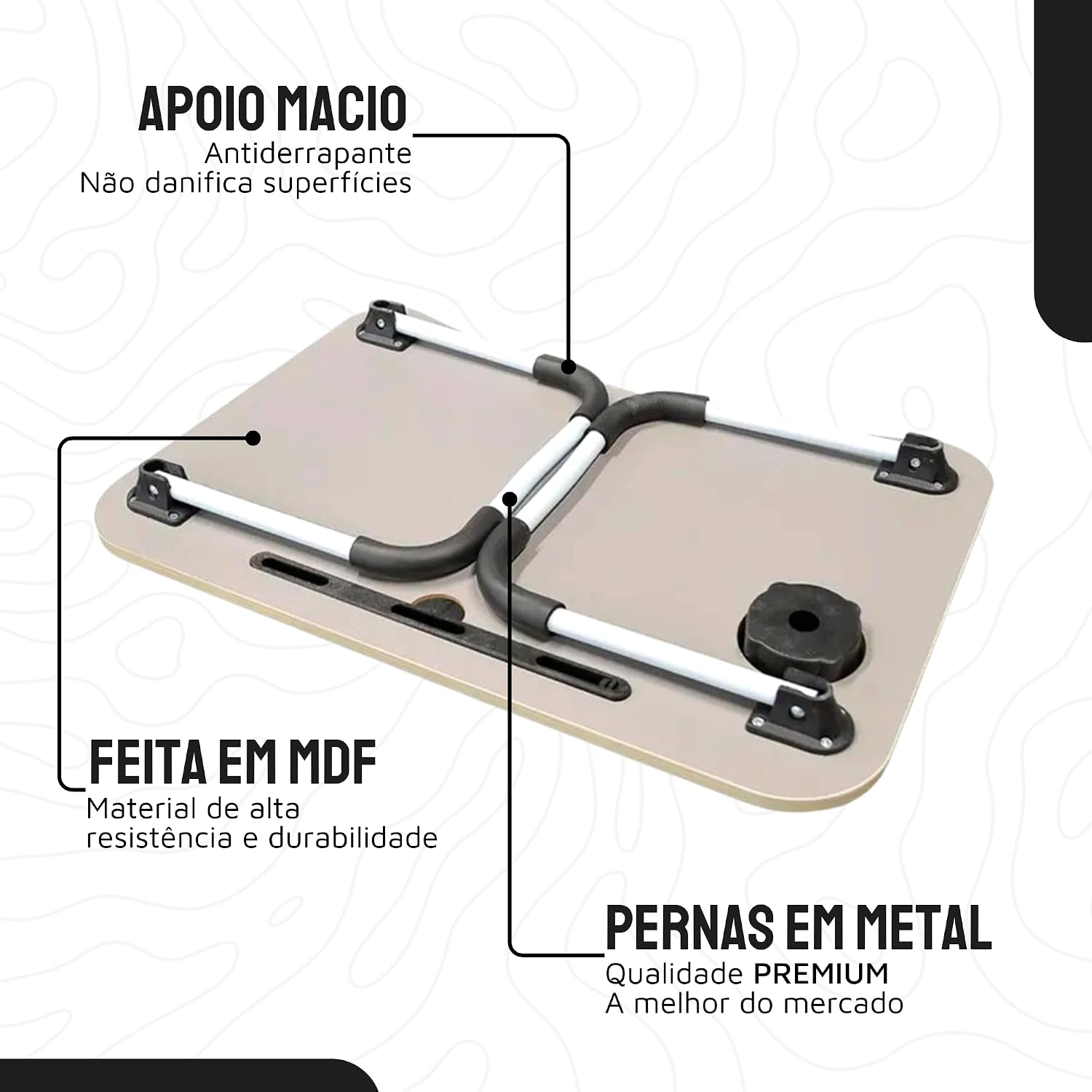 Mesa Portátil Suporte Para Notebook Dobrável E Ajustável Sofá Cama Madeira Preto