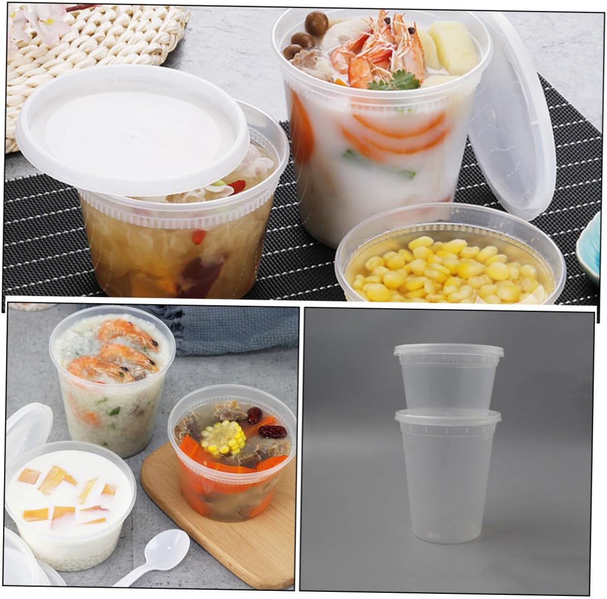 PRETYZOOM 50pcs Disposable Takeout Food Bowls with Lids, 16oz 32oz Soup Cups, High and Low Temperature Resistant Containers for Restaurant and Meal Prep