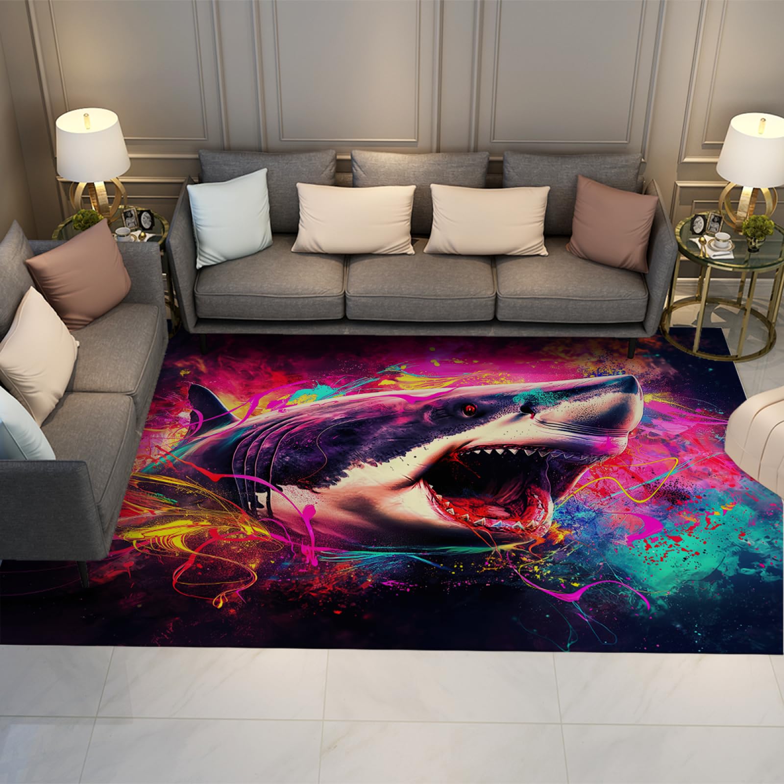 Tapis requin grand tapis de salon 180x240cm au design décoratif onirique