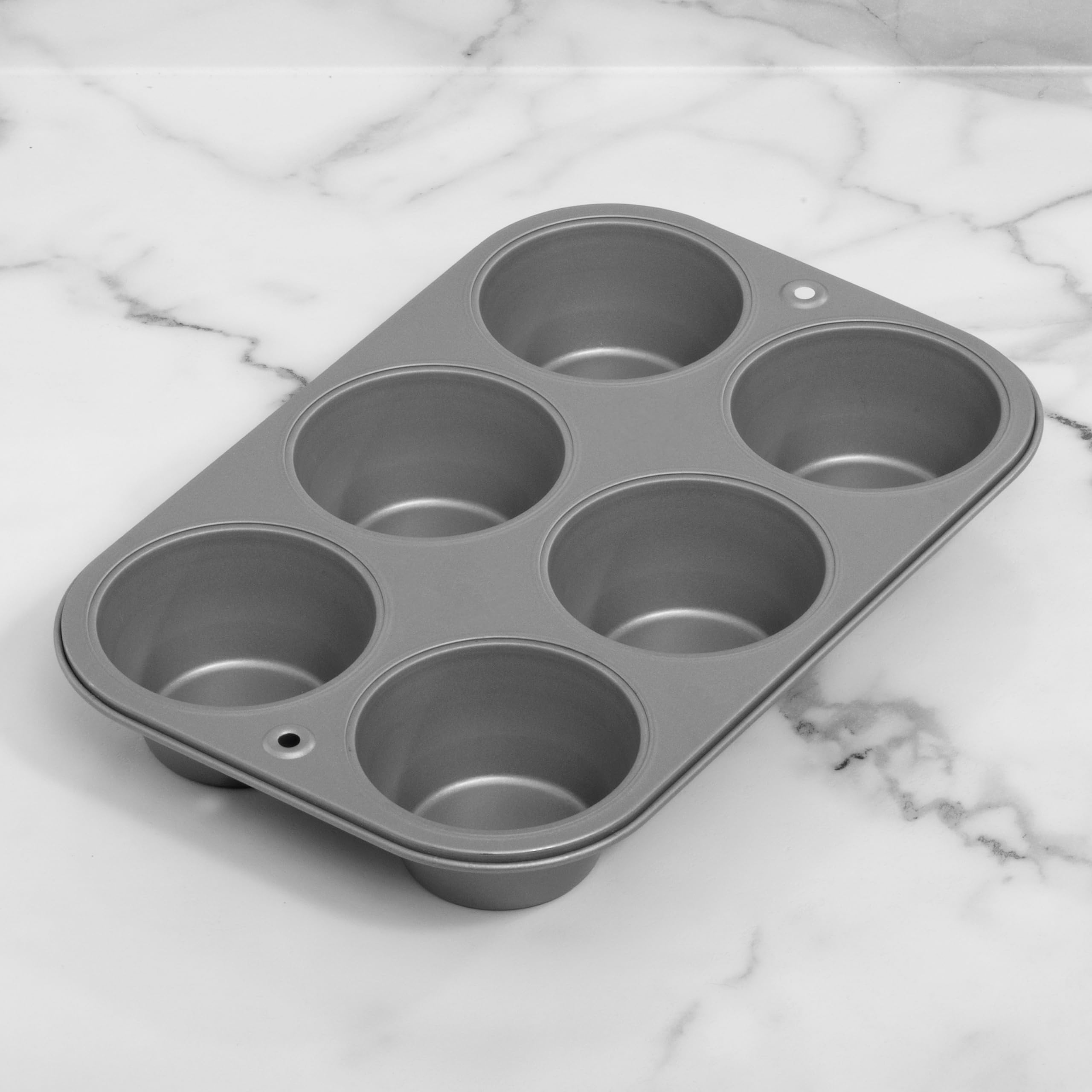 OvenStuff HG236-AZ - Juego de 2 moldes antiadherentes para magdalenas (6 tazas), color gris