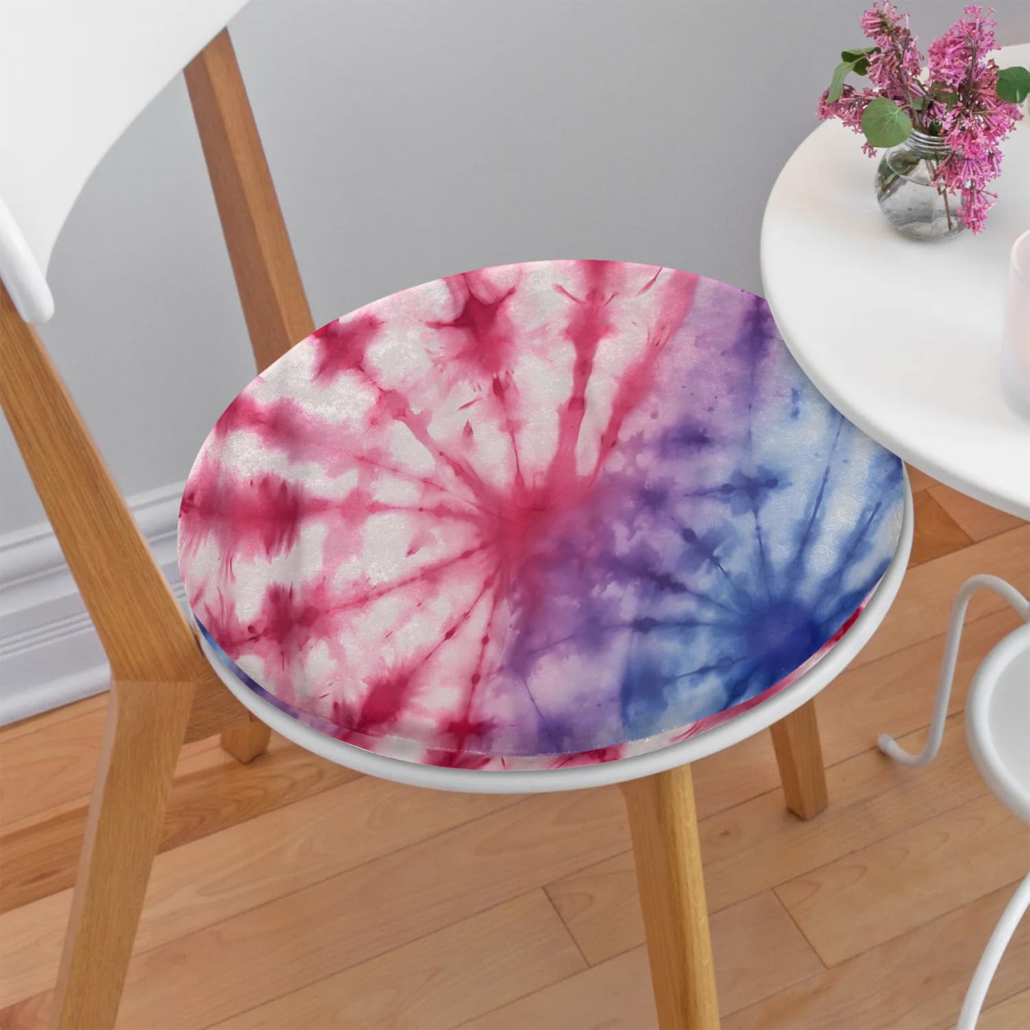 Sabokido Blue Red Tie Dye Outdoor Chair Cushions, Round Memory Foam