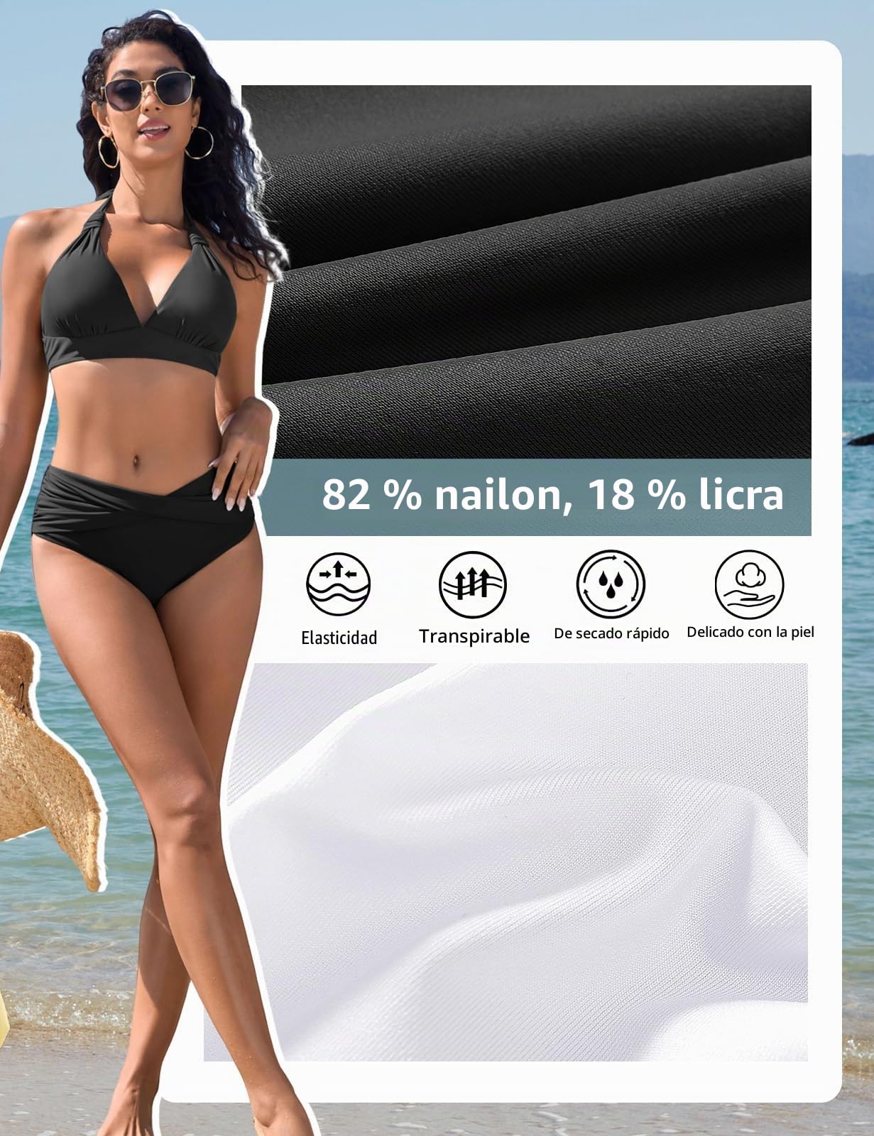 Traje de Baño para Mujer Bikinis Push Up Bañadores Dos Piezas Conjunto Top de Bikini con Cuello Halter