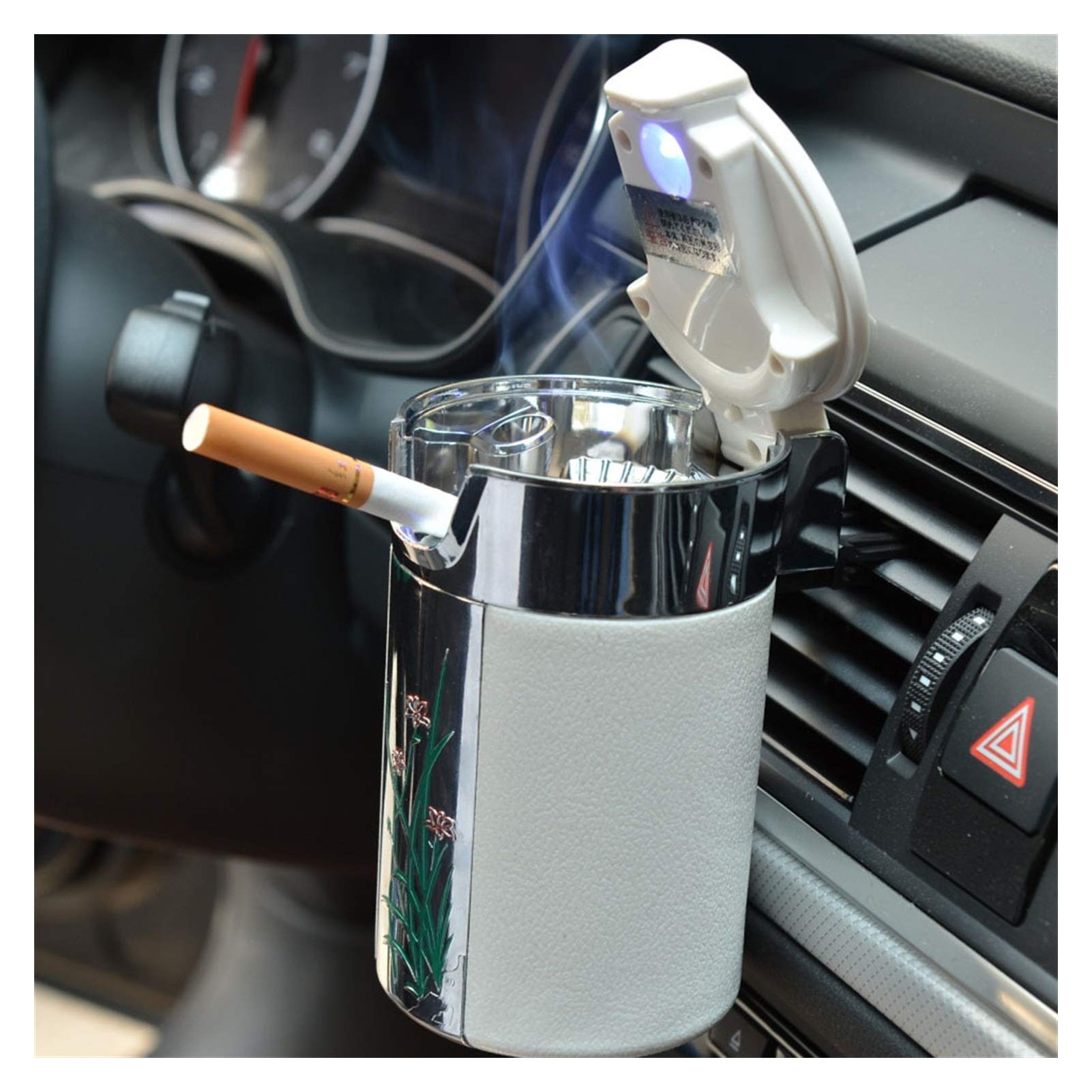 LVTONG Ashtray Portable Light Ashtray Universal Cigarette Cylinder Holder Carbon Fiber Car Ashtray ashtray with lid (Color Name : White)