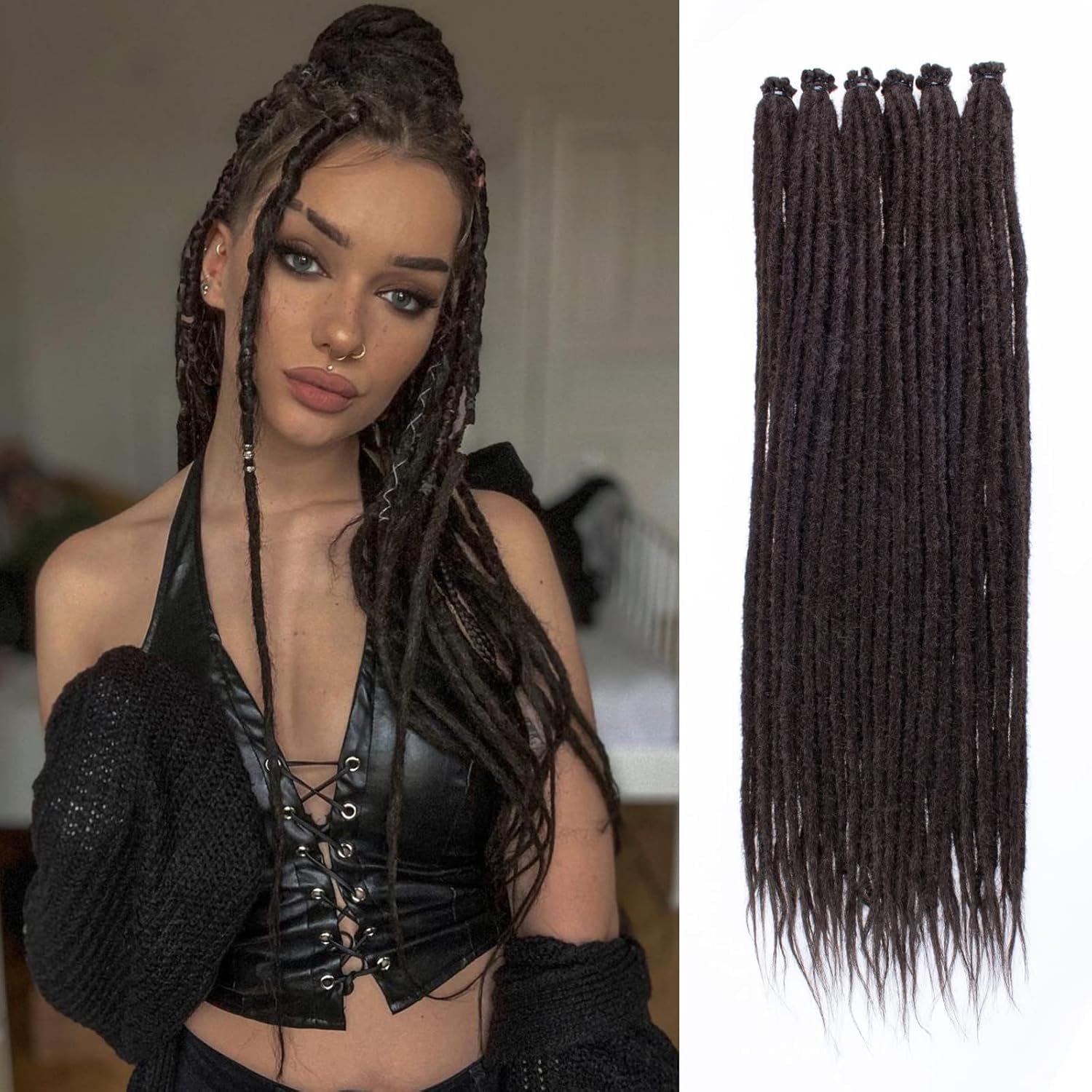 Ritzkart 36 Inch Dreadlock Extensions - 12 Strands of Natural Color Soft Long Dreads, Handmade Loc Extensions for Men & Women, Durable & Lightweight Hairpieces for a Stylish Look, Synthetic Dread Extensions (4#)-image-9