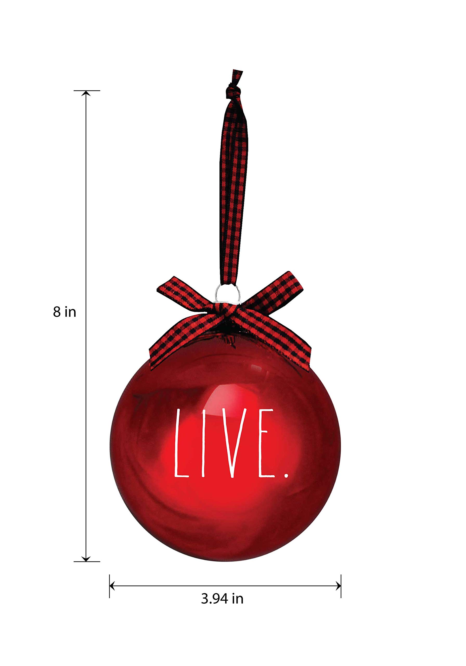 Rae Dunn Christmas Ornaments - Set of 3 Red Glass Balls - Live, Laugh, Love - 100mm / 3.94 Inch Large Hanging Holiday Decorations for Xmas Tree