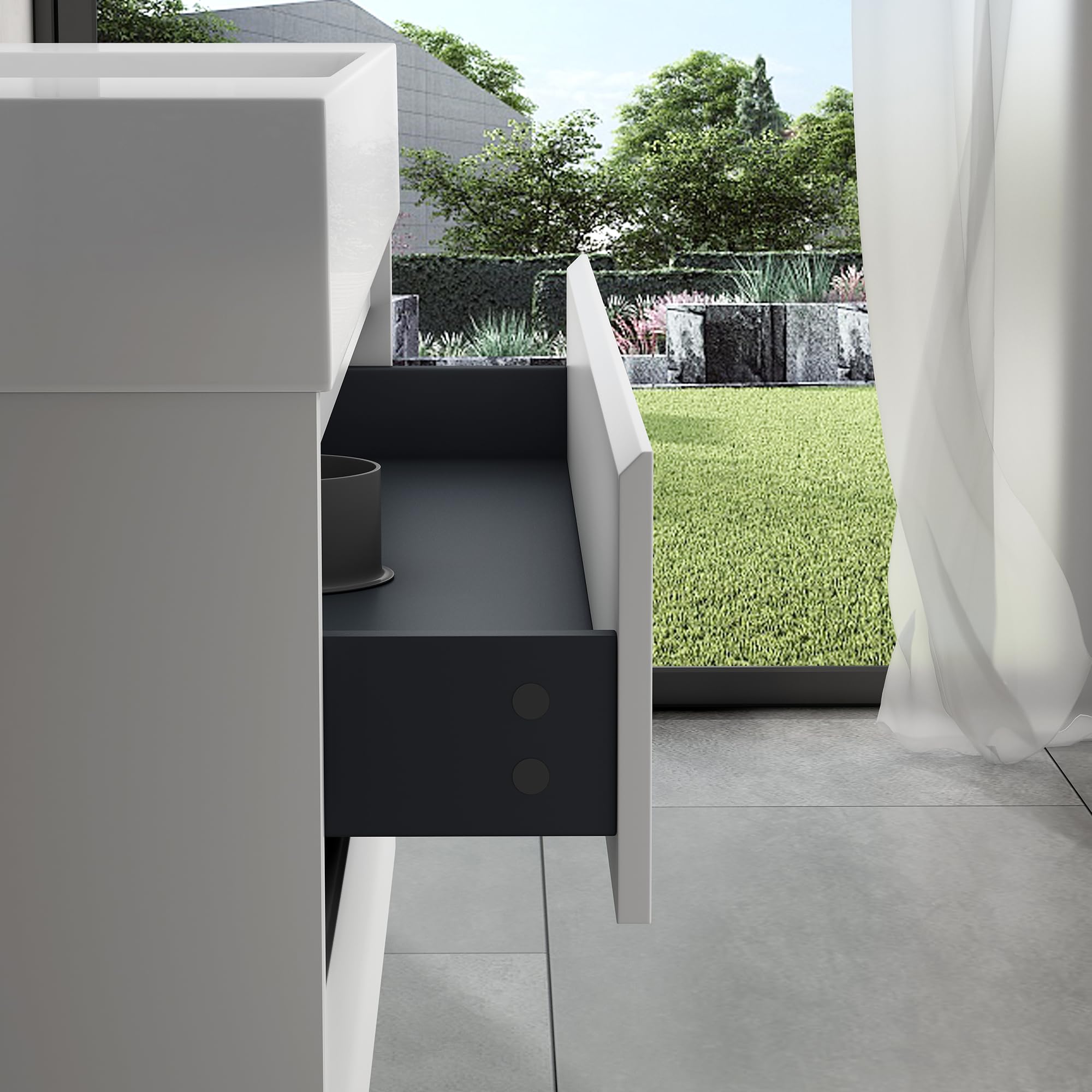 doporro Meuble de Salle de Bain Suspendu 120x48x50cm Ensemble de 2 Pièces | Blanc Mat, avec Lavabo en Solid Surface, Design Deep