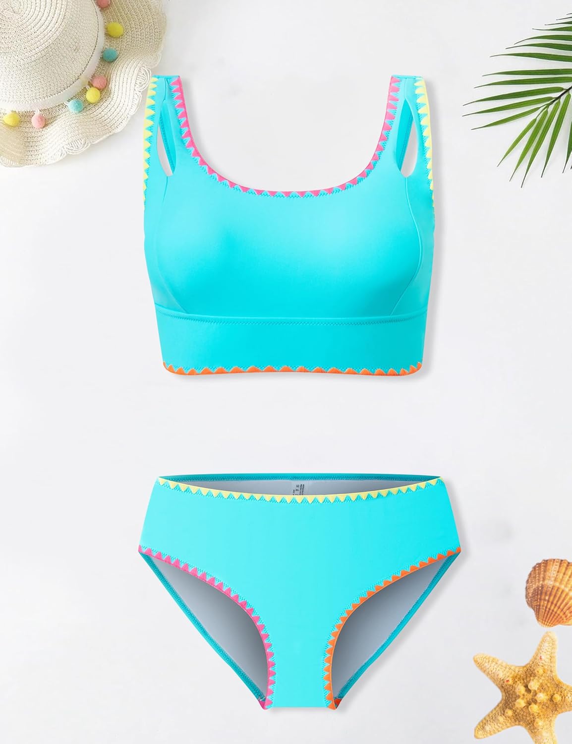 Girls Swimsuit Two Piece Bikini Sets Adjustable Straps Bathing Suit with Chest Pad Swimwear for Teens 9-16Y