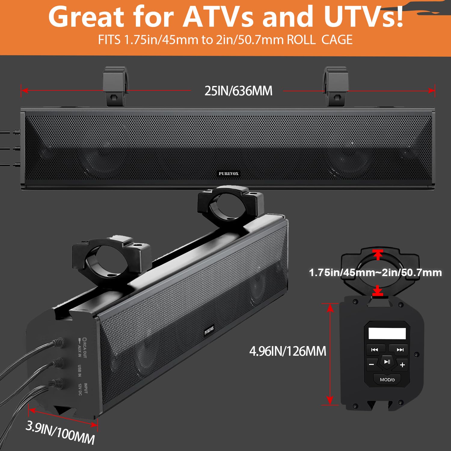 UTV Sound Bar, soundbar ATV da 66 cm, con luci multicolore SXS Sound Bar impermeabile Bluetooth Golf Cart Sound Bar per Polaris RZR Can-Am Defender Maverick