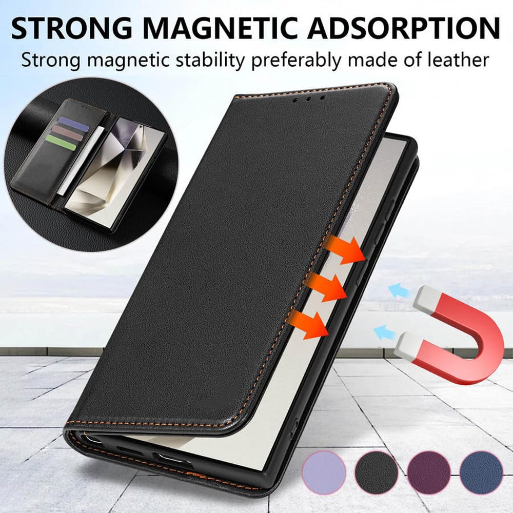 Custodia in pelle con portafoglio e slot per carte di credito, magnetica, con flip, per Samsung Galaxy S25 Edge, S24 FE, S23 Ultra, S22, S21, S20, S10 Plus, colore: rosso vino, per Samsung Galaxy S23