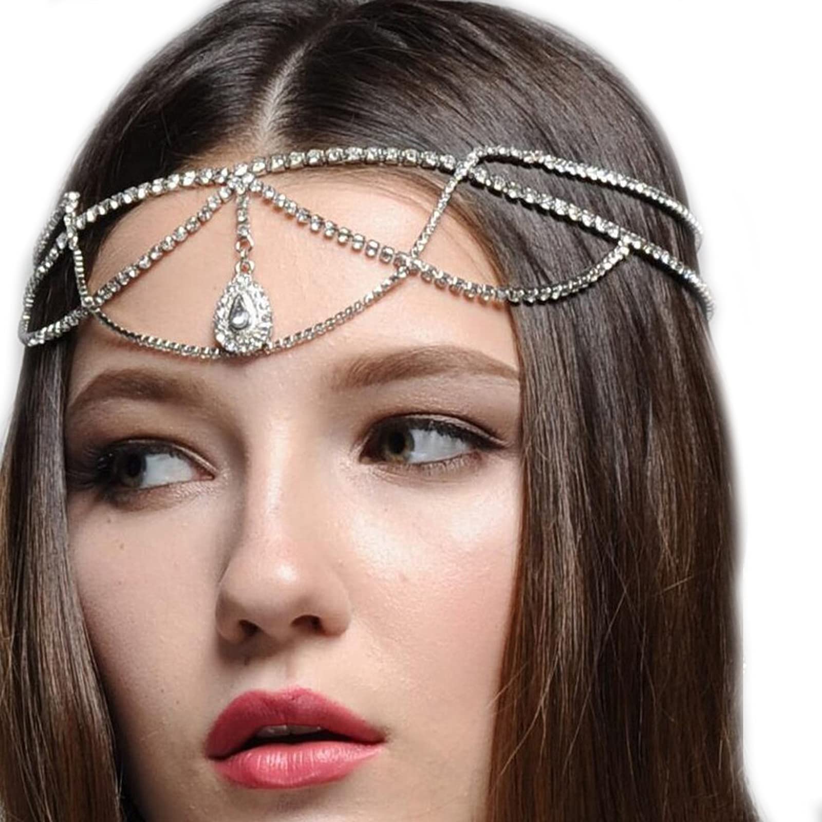 Rhinestone Water Drop Head Chain Headpiece Crystal Tassel 