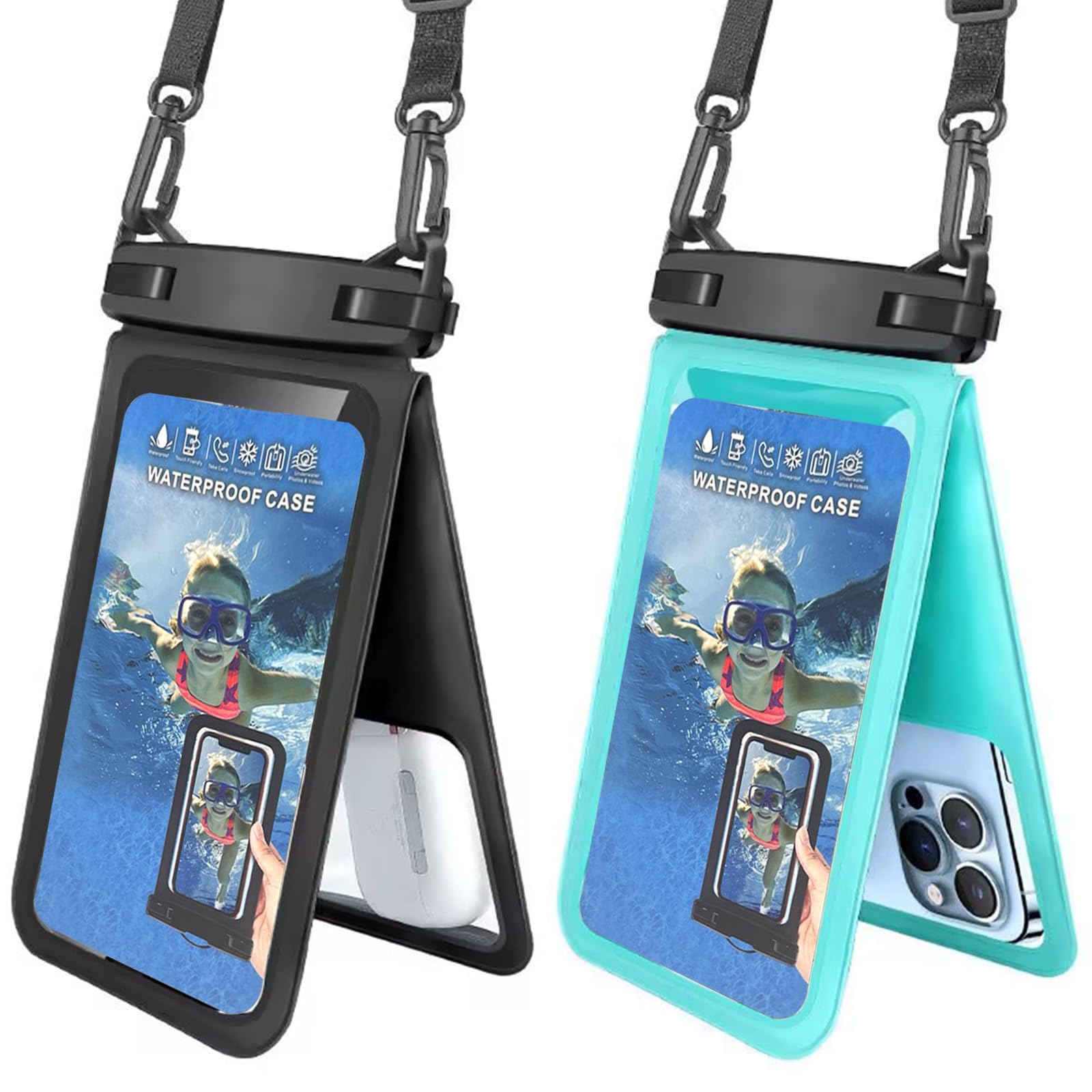 Double Space Waterproof Phone Pouch (2 Pack) - Universal Waterproof Phone Lanyard Case Compatible with iPhone 16/15/14/13/12 Pro Max & Smartphones up