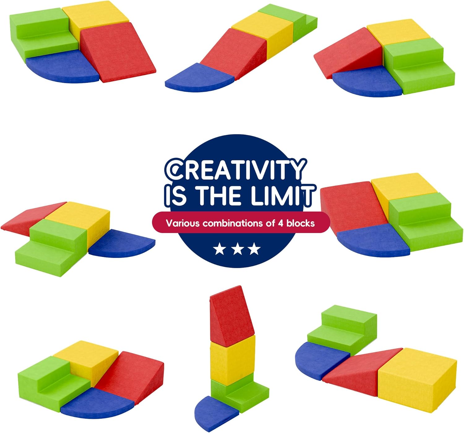 TOLEAD Foam Climbing Blocks for Toddlers 1-3, 4-Piece Soft Play Set Toddler Climbing Toys Indoor, Climb Crawl Activity Play Set, Classic