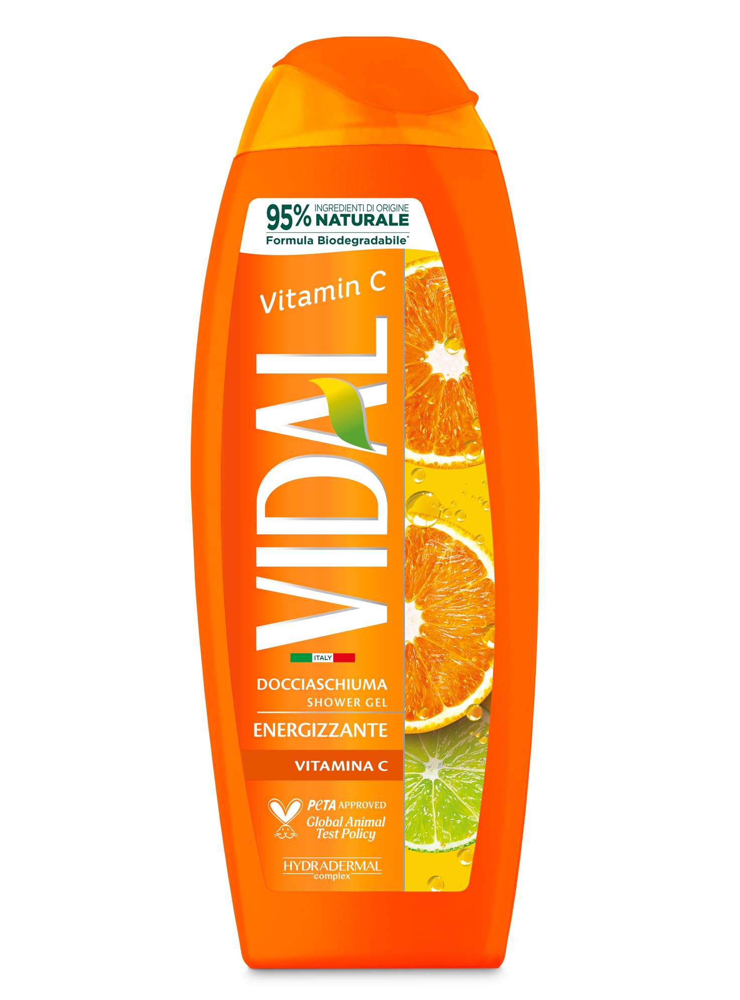 Vidal - Docciaschiuma Vitamina C, Formula Energizzante, Fragranza di Arancia e Lime, Dermatologicamente Testato, 250ml