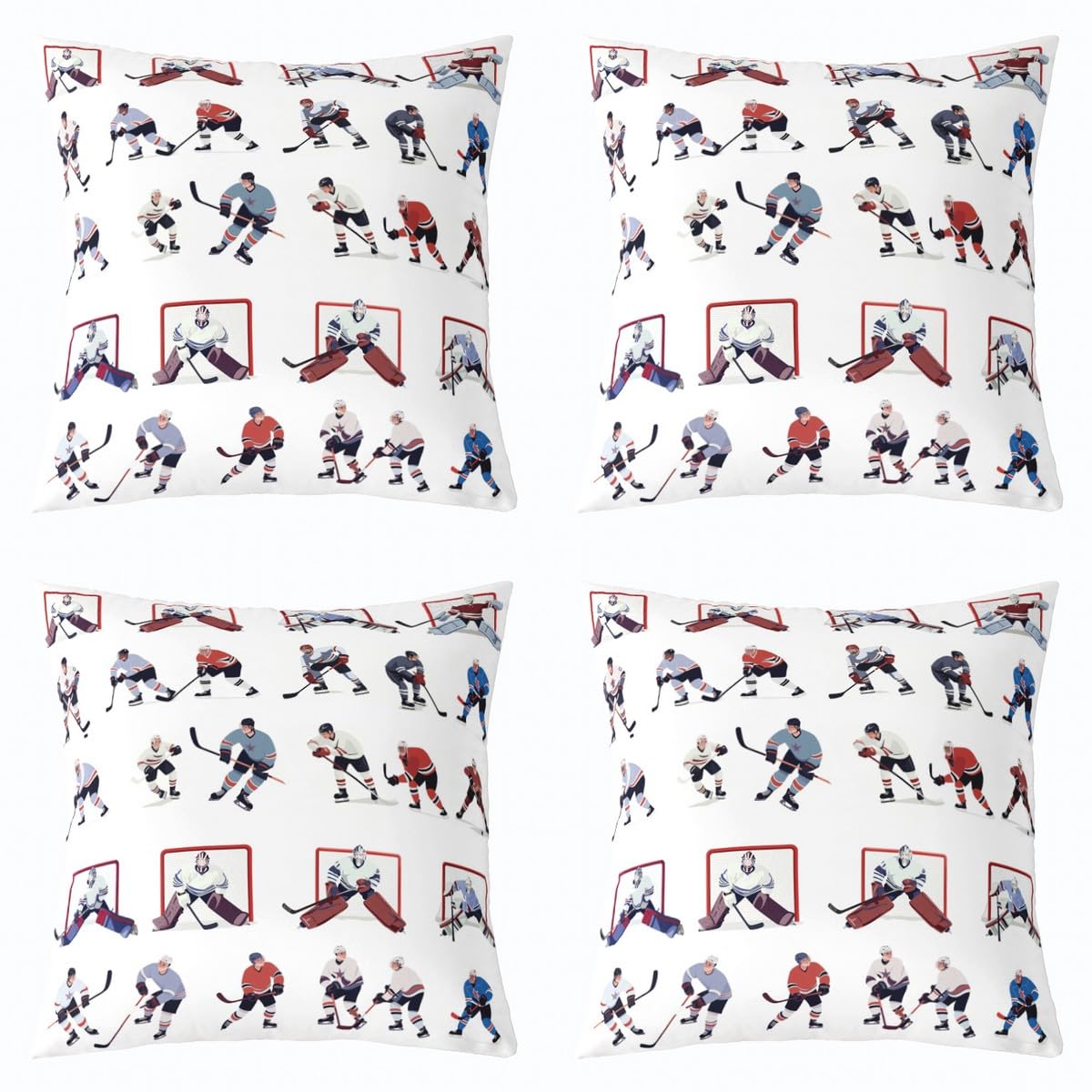 Feelyou Ice Hockey Throw Pillow Covers 18"x18" Set of 4 Soft Hockey Player Pillow Cases Cushion Covers for Living Room Bedroom Winter Sports Hobby