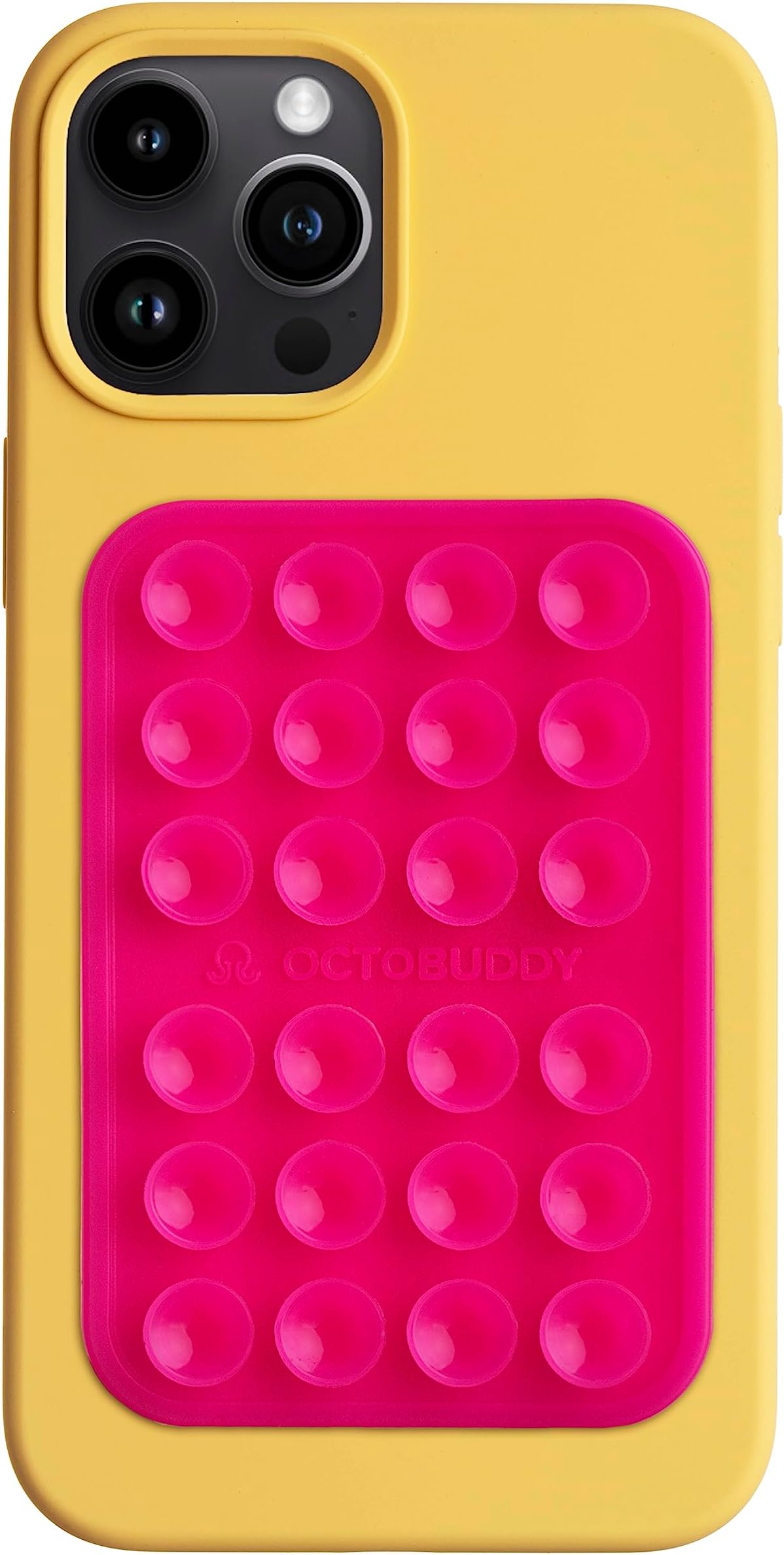 OCTOBUDDY Classic MAX - Silicone Suction Phone Case Adhesive Mount - Hands-Free, Strong Grip Holder for Selfies and Videos - iPhone and Android Compatible - 2.6″ x 3.9″, Hot Pink