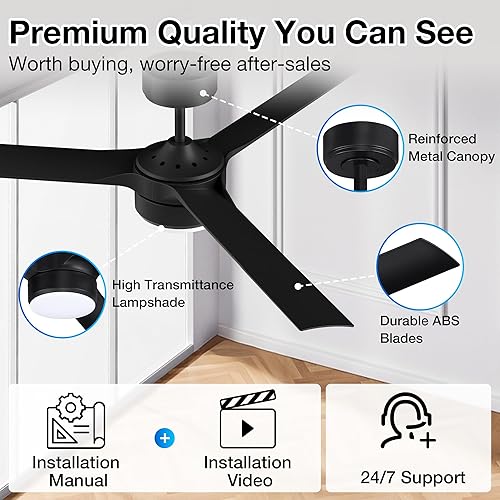 Miniatura 5 de cumilo Ventiladores de techo inteligentes de 52 pulgadas con luz y control remoto, luces LED regulables, motor de CC silencioso, control a través de