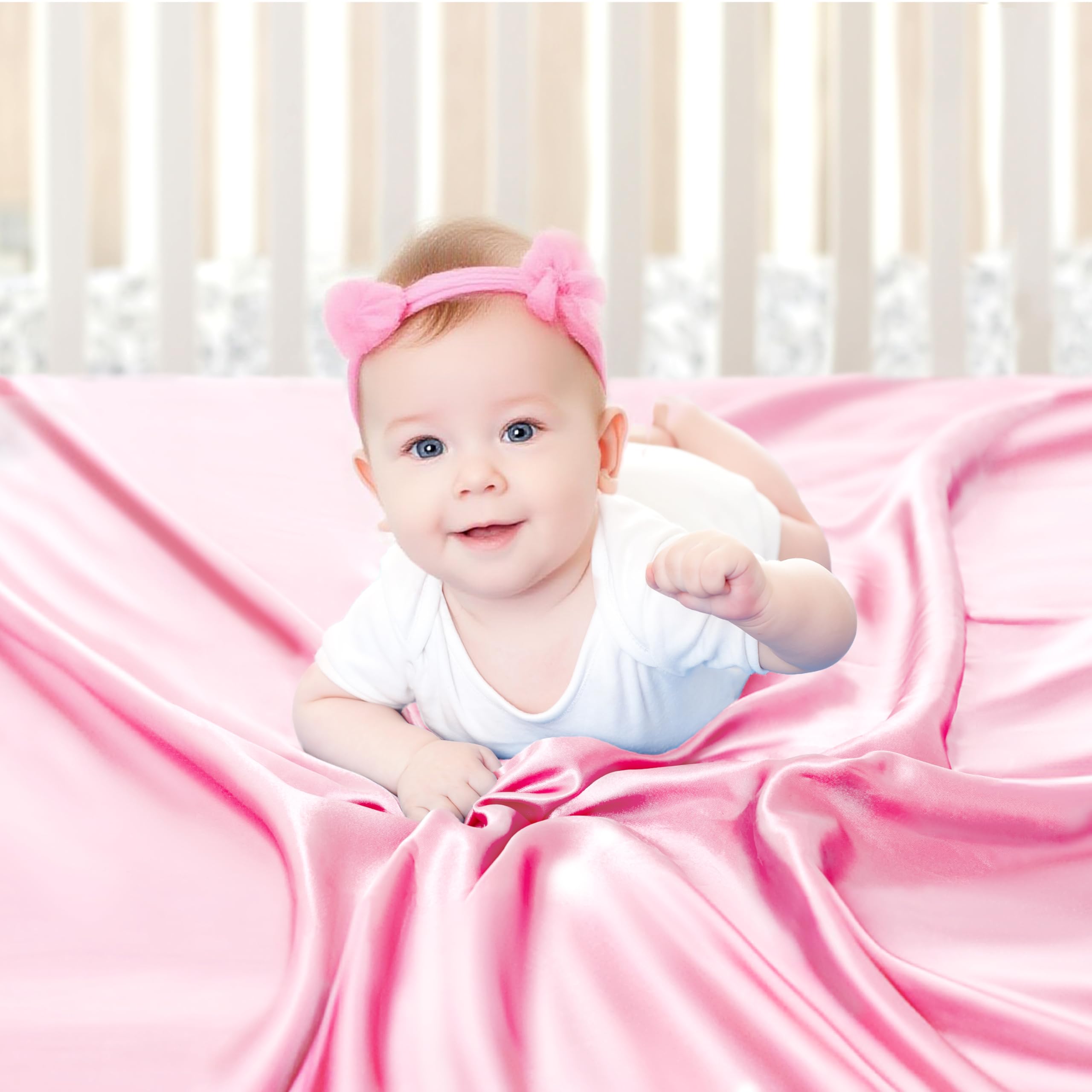 Pro Goleem Satin Soft Crib Sheet Silky Baby Mattress Sheet Pink 52’’x28’’x8’’ Fitted Sheet for Girls
