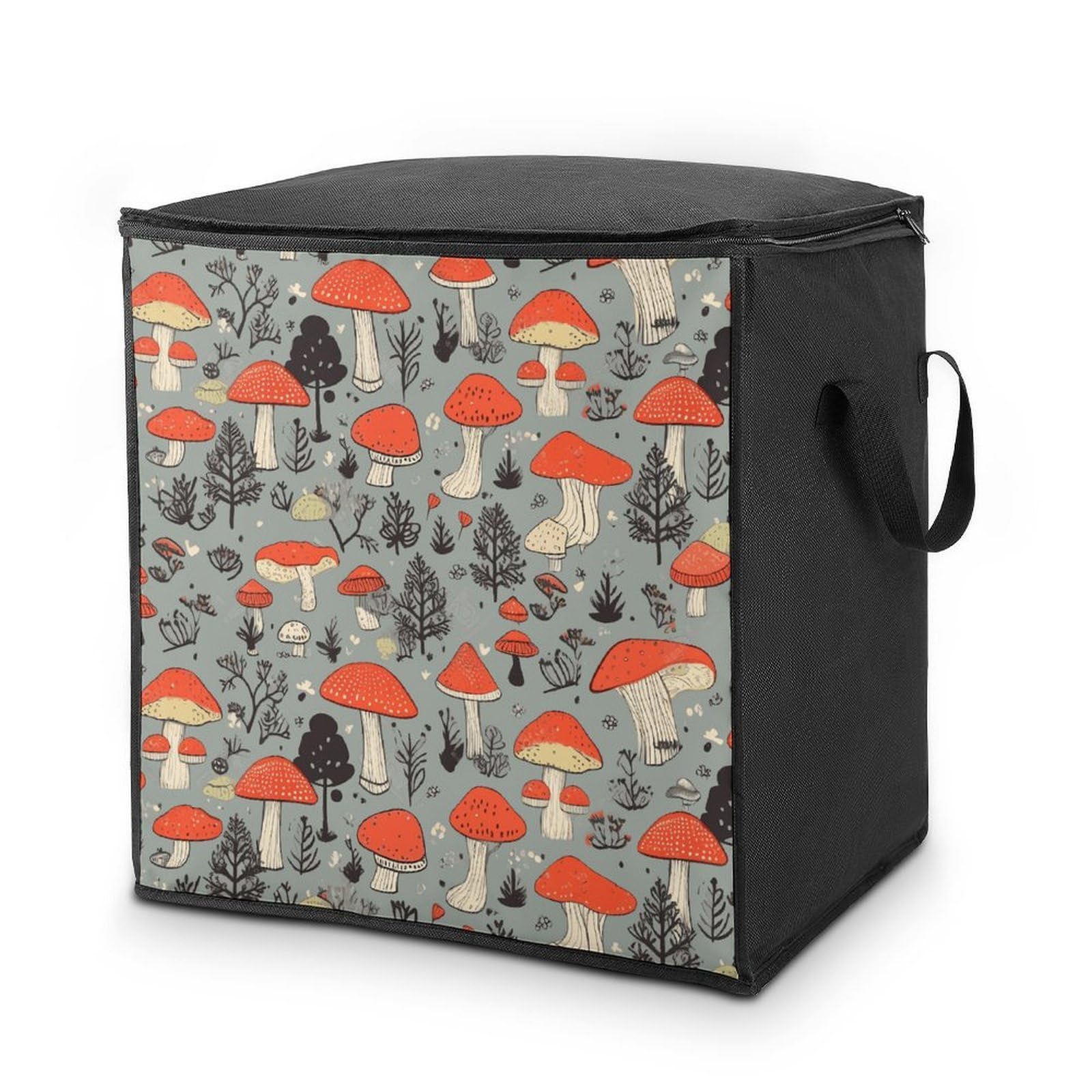 Mushroom2 Storage Bag with Zippers And Handle Extra Large Bedding Comforter Storage Bag Foldable Blanket Storage Bags Fabric Moving Bags for Closet Organizer (70L)