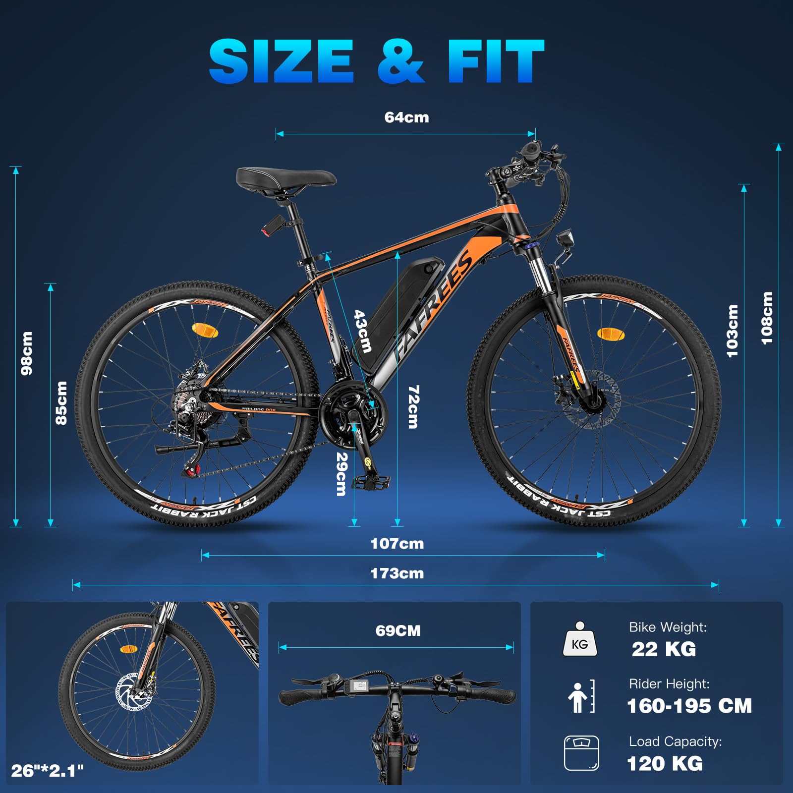 Fafrees 26 Hailong One Bici Elettrica EAPC, Mountain Bike Elettrica Uomo Donna 250W con Pedalata Assistita, Rimovibile Batteria 36V 13.5Ah, 21 Velocità (Nero, Lucchetto a catena, Colore e Accessori)