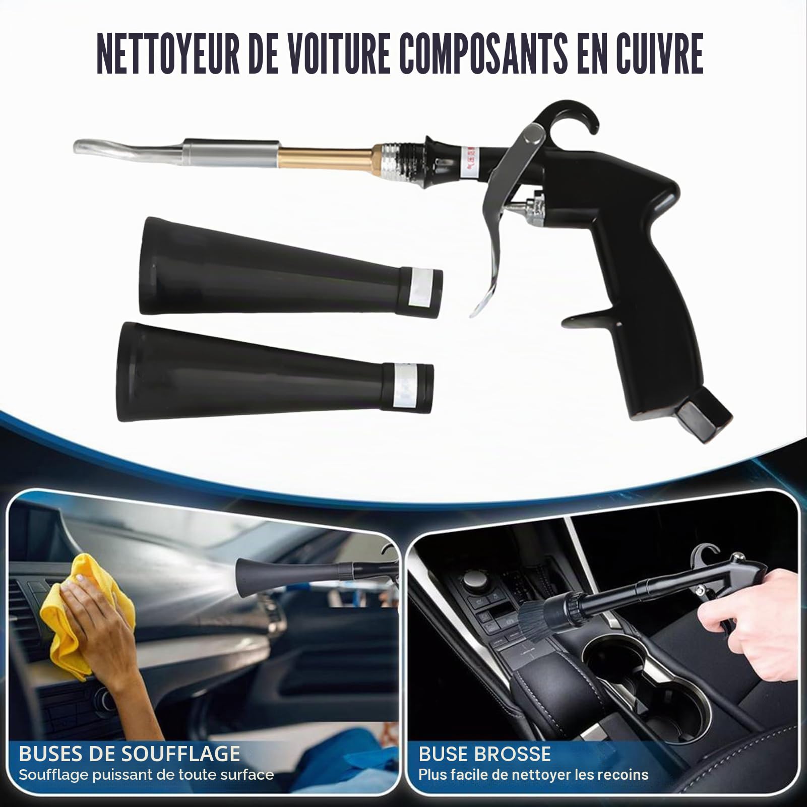 Worparsen Pistolet de nettoyage à air comprimé - Pistolet de nettoyage haute pression - Pression d'air réglable - Pour siège de voiture, tableau de bord, tapis, intérieur de voiture