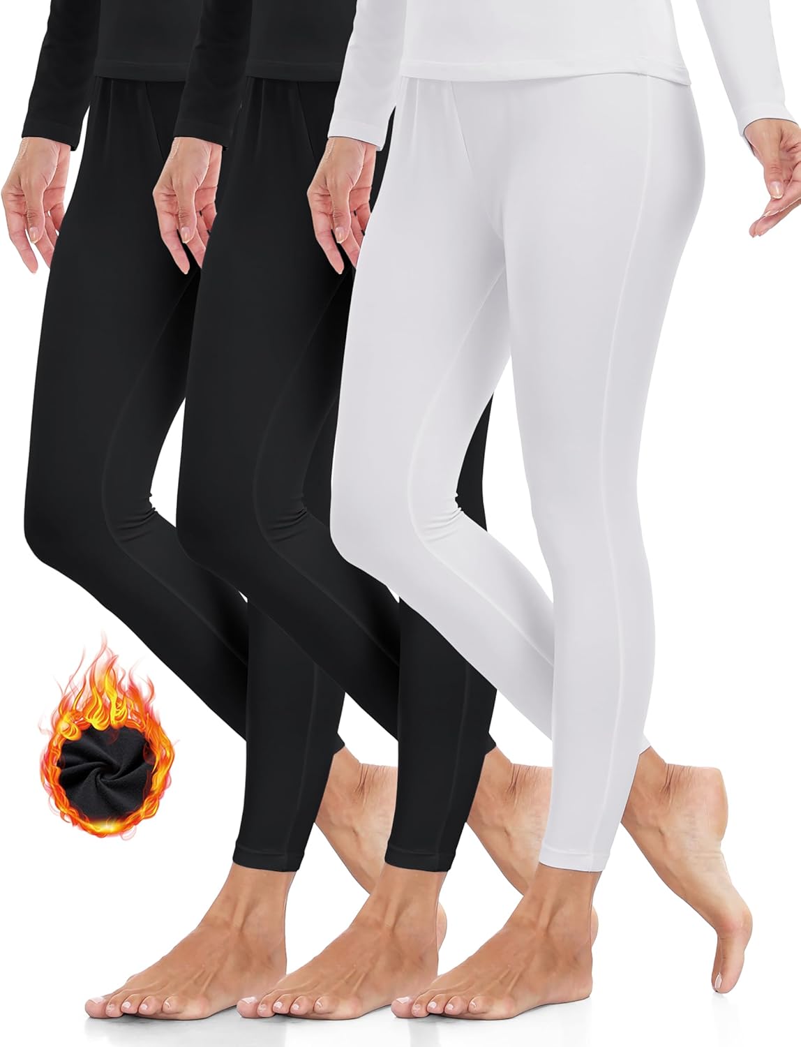 ZUTY 3 Pack Thermal Long Johns Fleece Lined Leggings for Women Underwear Tights Warm Winter Base Layer Pants