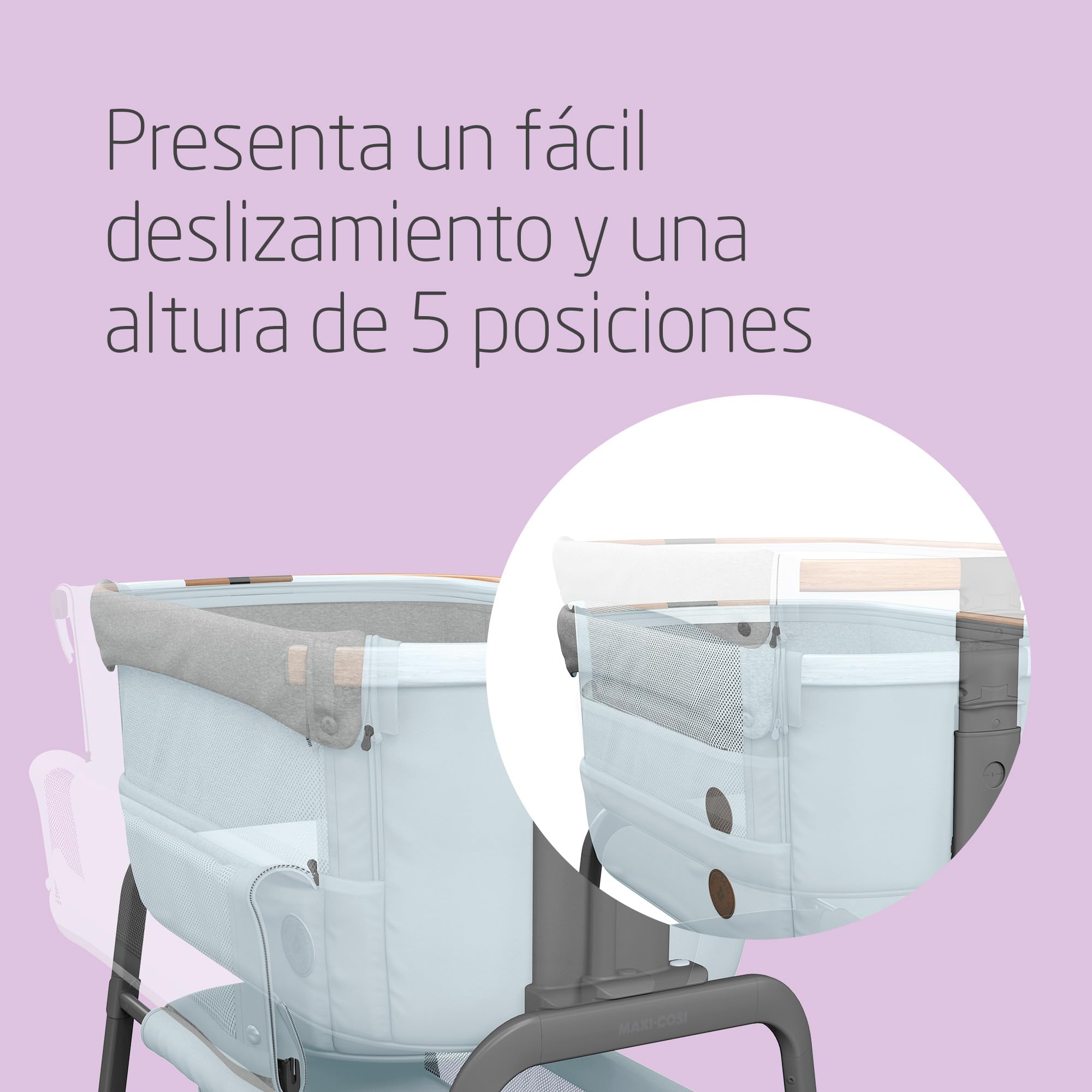Maxi-Cosi Iora Cuna Colecho Bebe, Co-Sleeper, 0 - 6 meses, máx. 9 kg, 4 Posiciones de Inclinación y 5 de Altura, Fácil Deslizamiento, Cómodo Colchón, Amplia Cesta, Fácil Transporte, Essential Grey