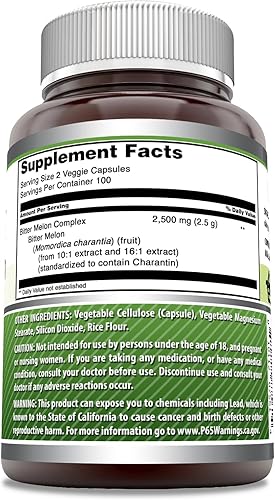 Miniatura 2 de Amazing Formulas - Suplemento complejo de melón amargo  2500 mg por porción  200 cápsulas vegetales  Sin OMG  Sin gluten  Fabricado en Estados Unidos