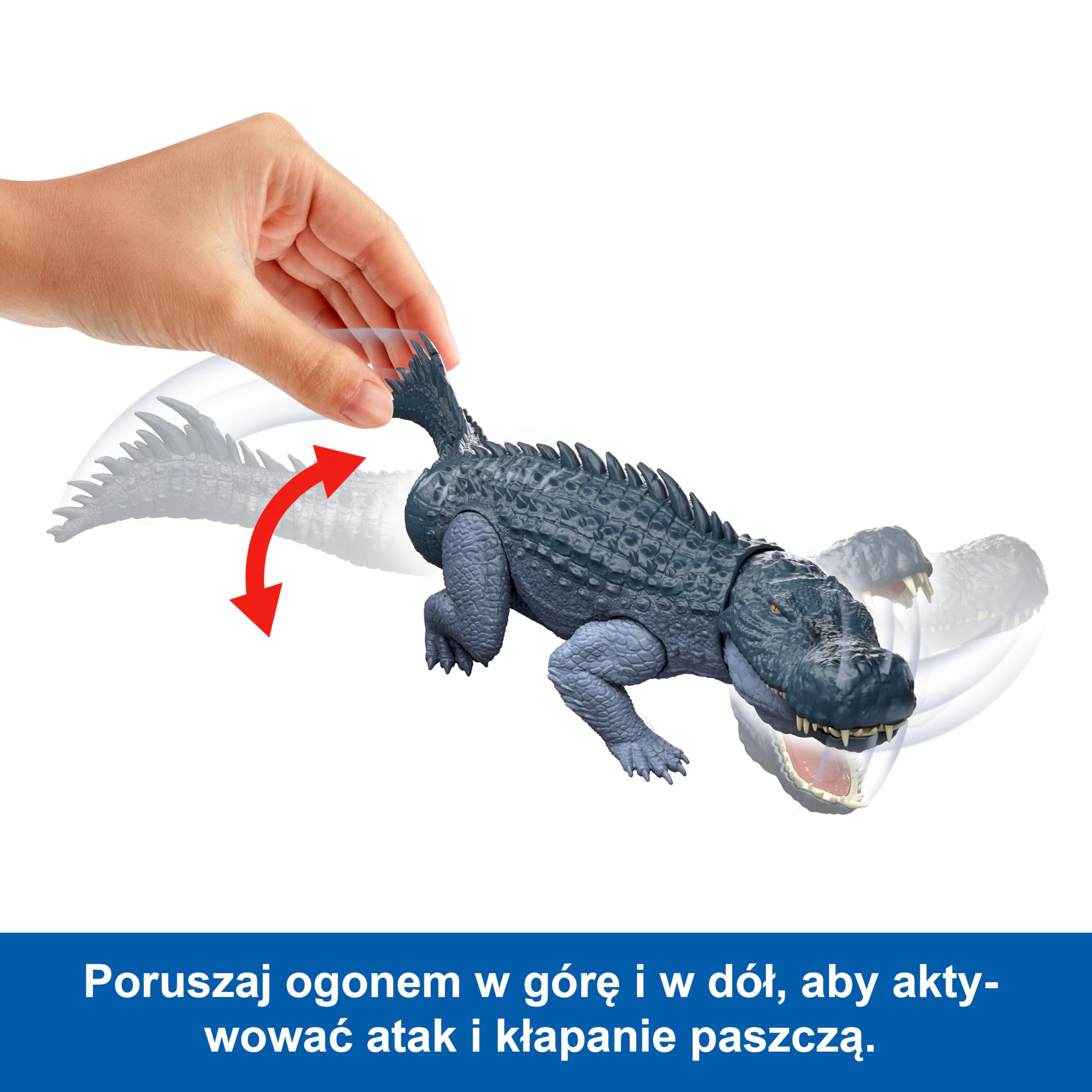 Mattel Jurassic World Rebirth Gigantyczny atak Purussaurus Figurka dinozaura z 2 atakami aktywowanymi ogonem, zabawka dinozaur dla dzieci, zabawa realna i wirtualna, JGB94