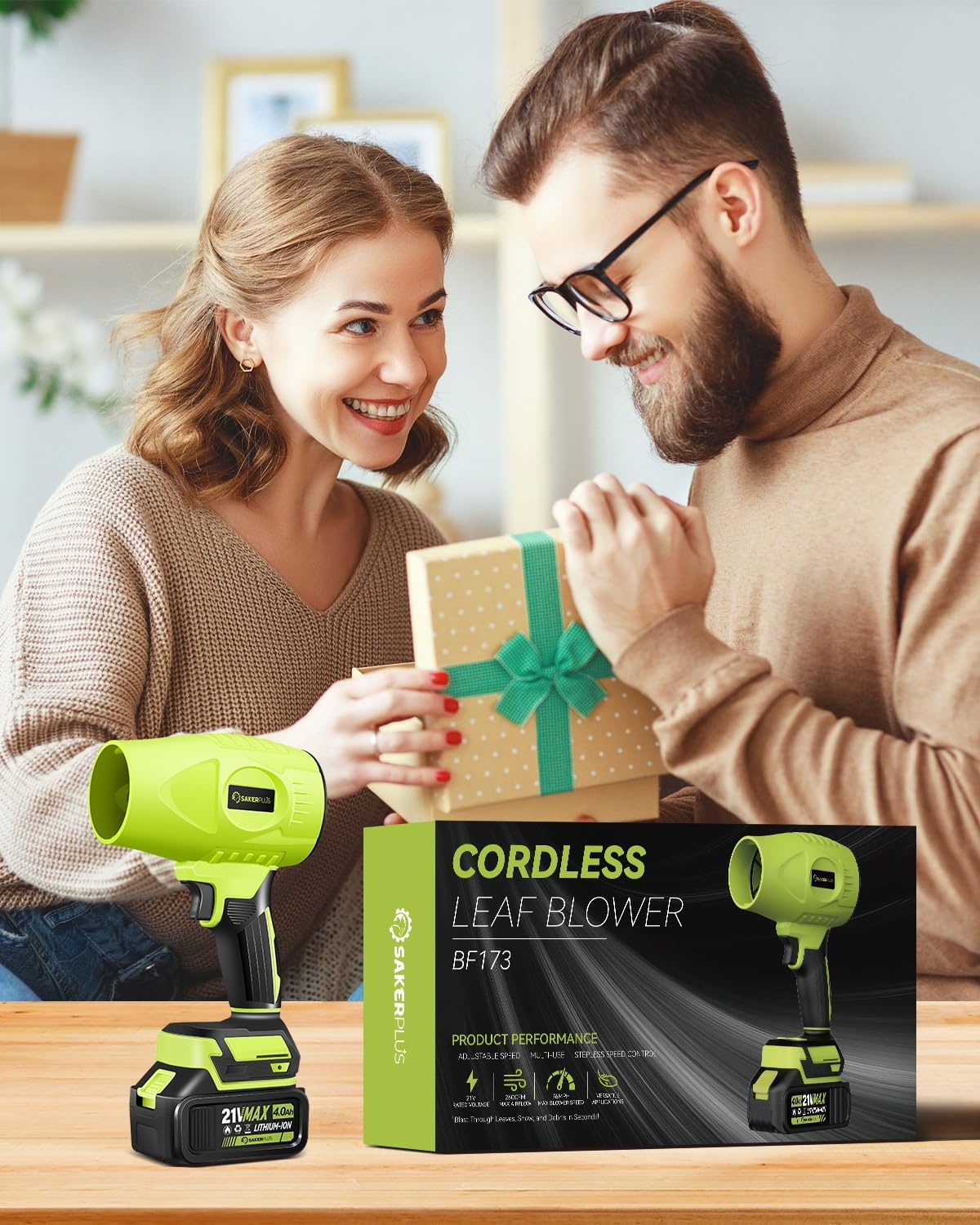 Saker Cordless Leaf Blower Portable Dust Cleaner Handheld Blowers 2 x 4.0Ah Batteries 180000 RPM Air Duster with Adjustable Speed for Drying Patio Cleaning Green - Image 6